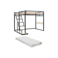 HOCHBETT mit Matratze - 140 x 200 cm - Metall & MDF - Naturfarben & Schwarz - JOGUI - Schwarz/Naturfarben, Metall - Vente-Unique