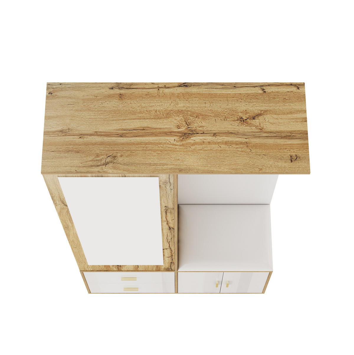 SCHUHSCHRANK 100/180/38 cm Weiß/Natur aus MDF, Spanplatte und Spiegel mit Sitzbank - Naturfarben, Holzwerkstoff (100/180/38cm) - OKMYHOME