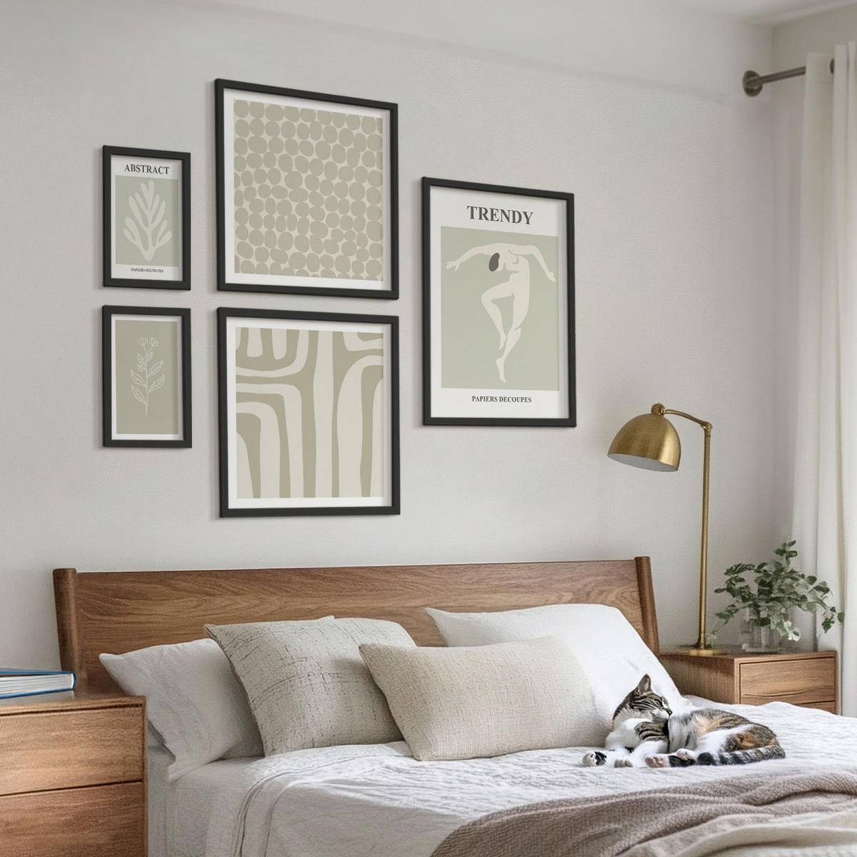 WANDBILDER 5er-Set - 50x50 cm & 20x30 cm & 40x60 cm Schwarzer Rahmen - Pflanzen- und geometrische Muster - Schwarz, Kunststoff (40/60cm) - ArtPrintCave