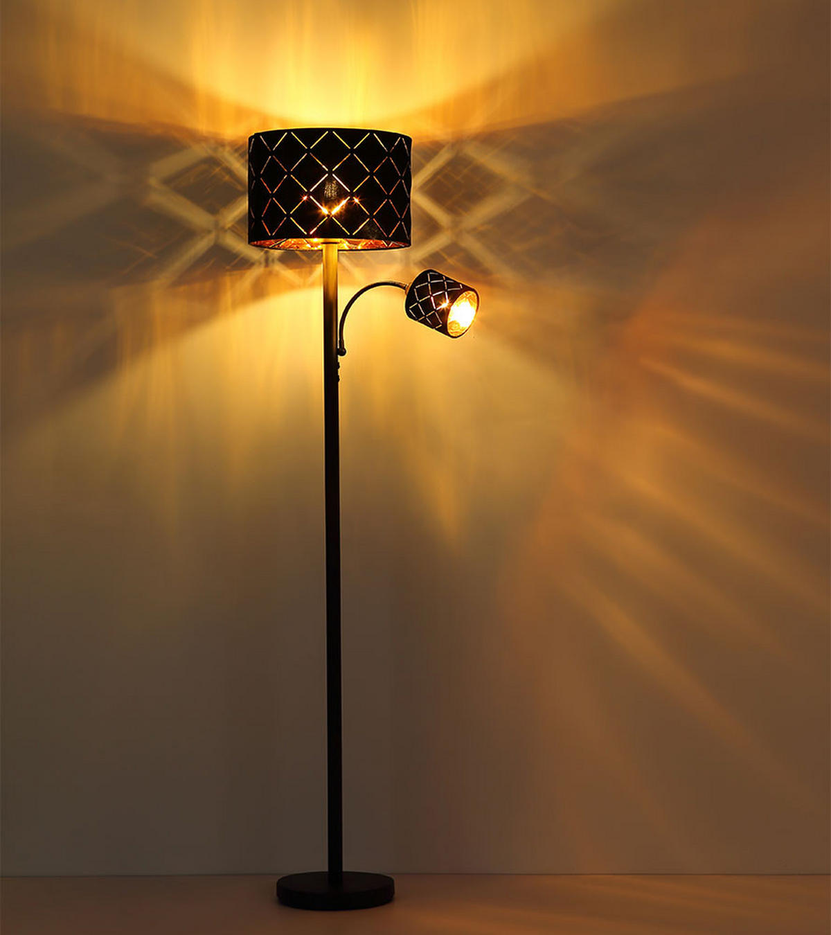 LED STEHLEUCHTE SUNNA Schwarz Gold - Schwarz, Metall (35/35/162cm) - Globo Lighting