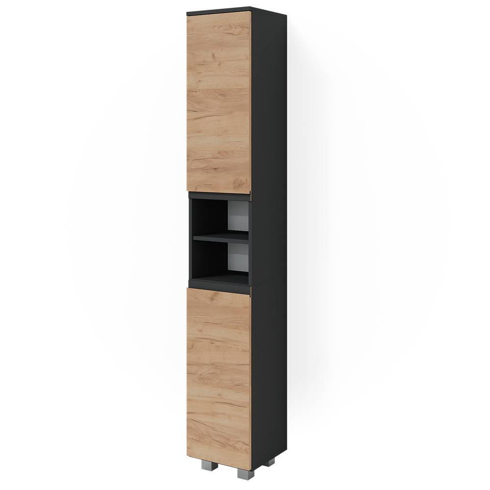 BADSCHRANK J-Shape Grau 30 x 190 cm - Eichefarben/Grau, Holzwerkstoff (30/190/30cm) - Vicco