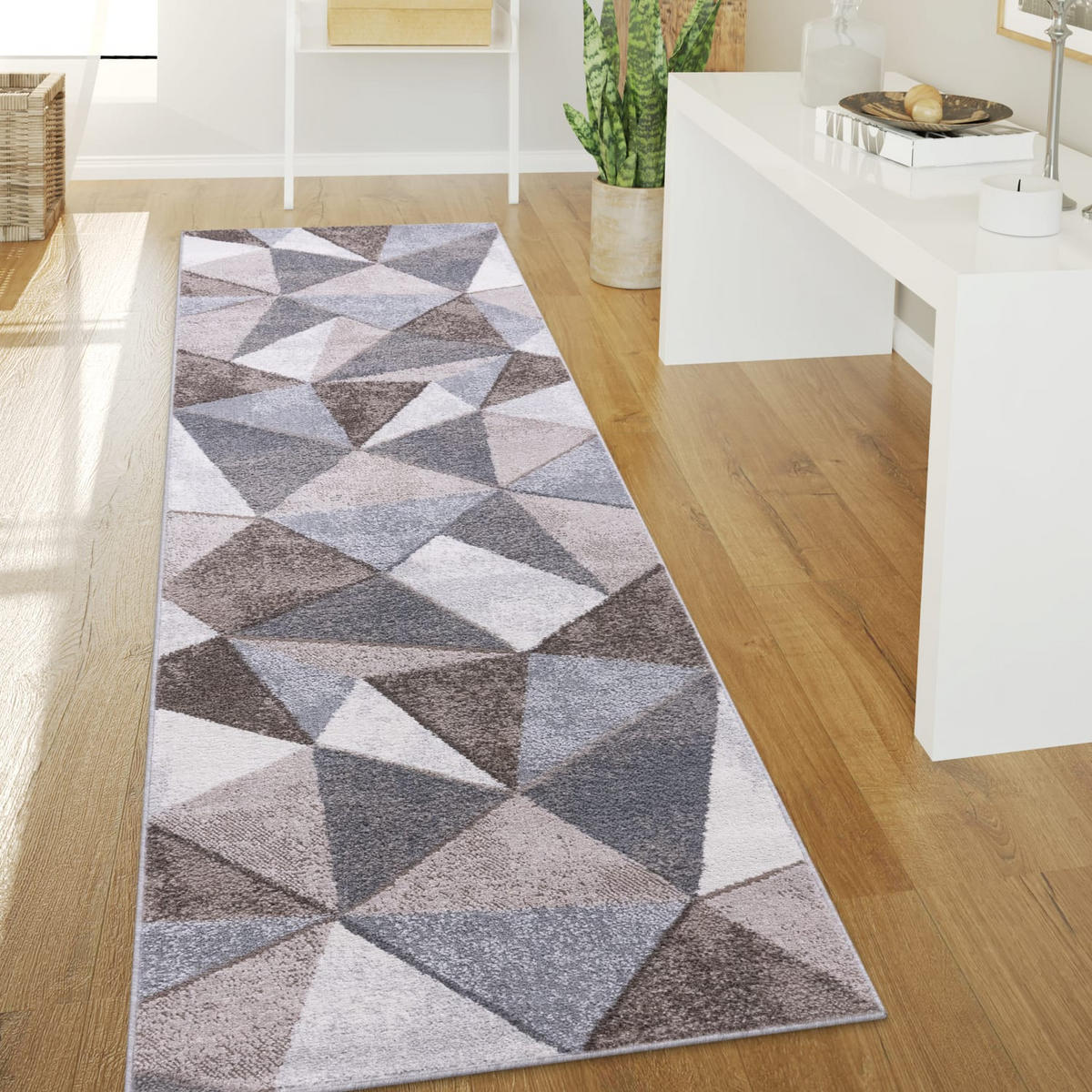 KURZFLORTEPPICH, geometrisch, aus Polypropylen, Florhöhe 9 mm, Braun-Beige, 80 x 300 cm - Beige, Textil (80/300cm) - KADIMA DESIGN