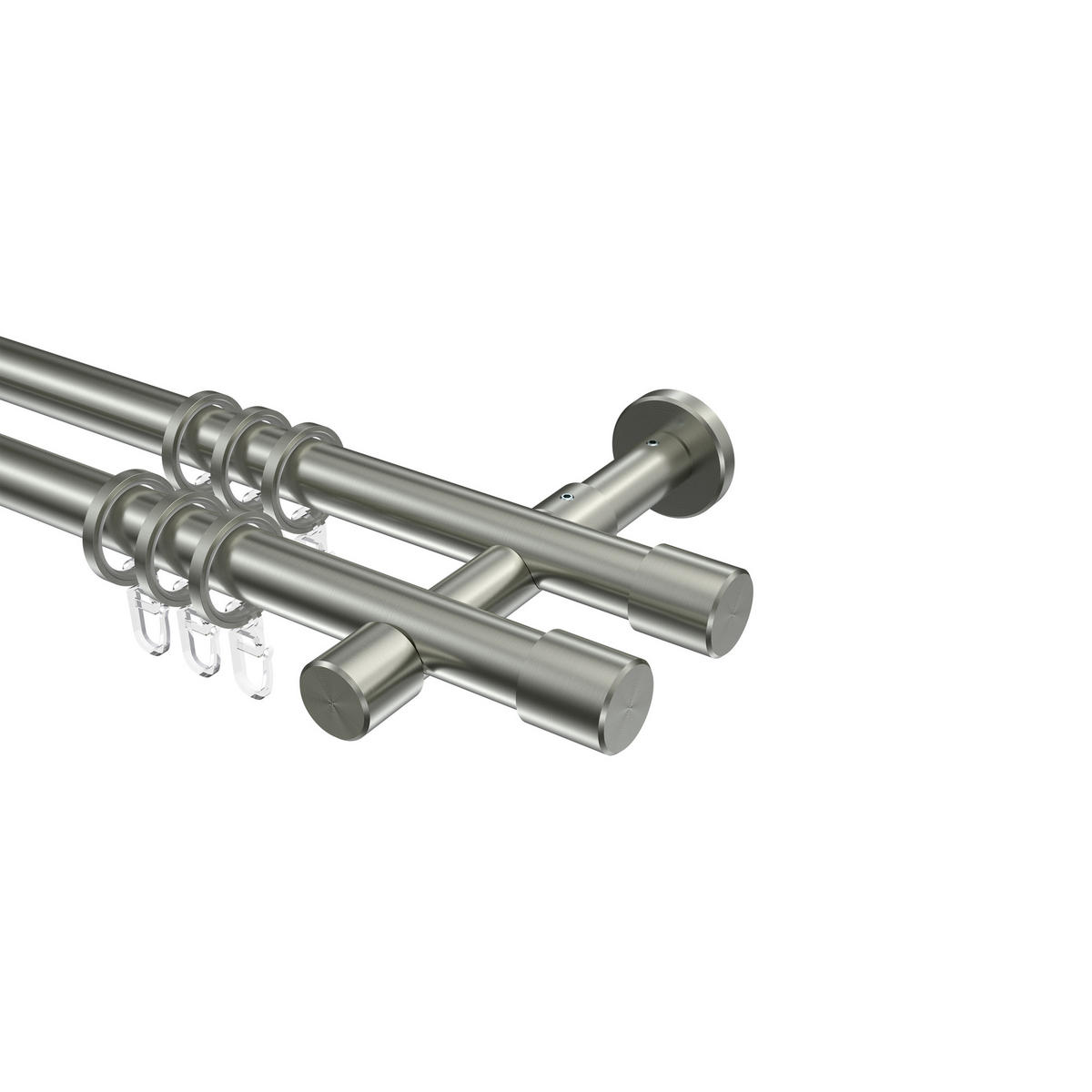GARDINENSTANGEN-SET Prestige Santo 160 cm, 2-läufig, 20 mm Ø Edelstahl-Optik - Edelstahlfarben, Metall (160cm) - INTERDECO