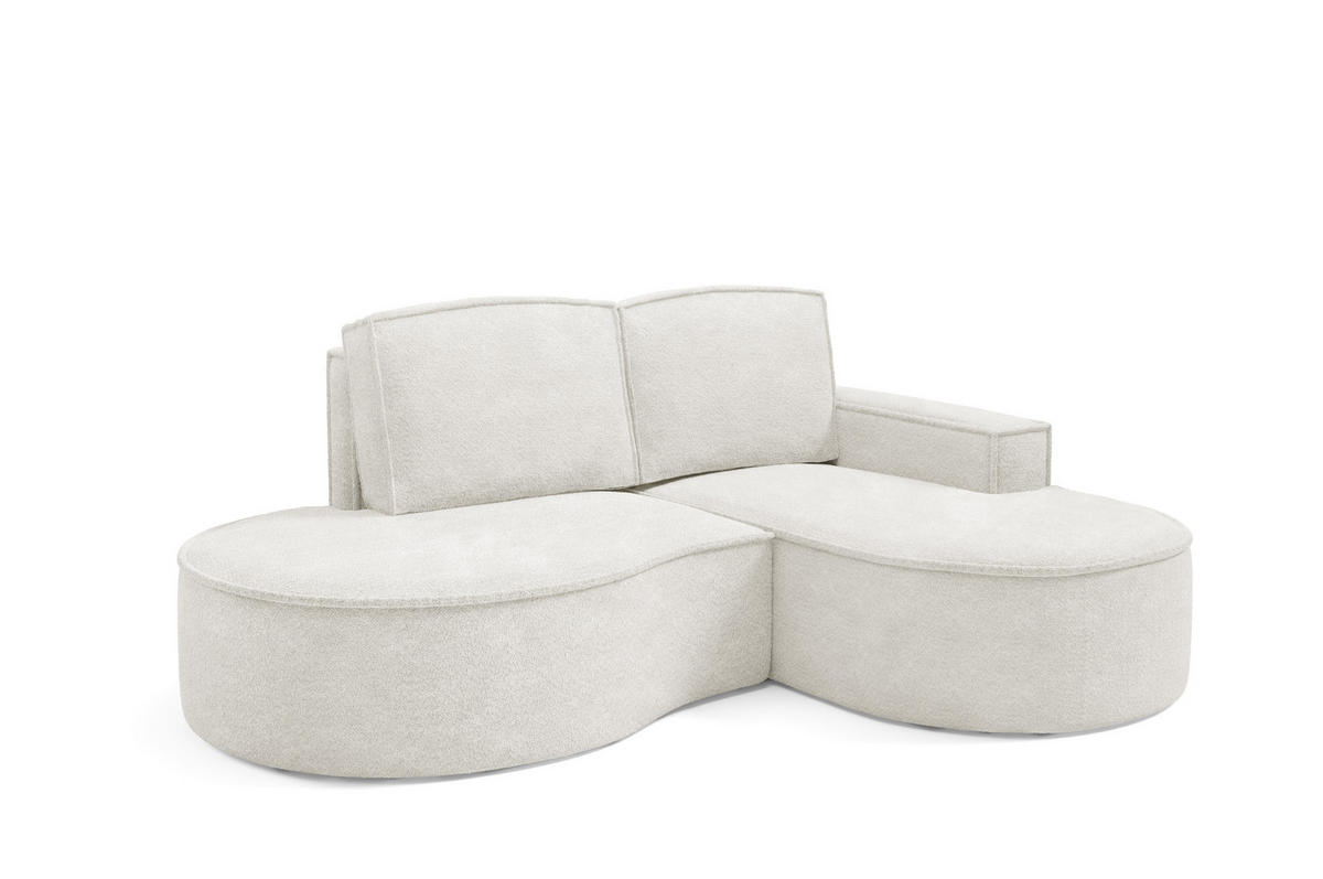 ECKSOFA MOLLY – Halbkreisförmig, Abriamo-Bouclé, Lose Kissen, Bouclé-Bezug, 210x157x88 cm, Rechts, Weiß - Weiß, Holz/Textil (210/157cm) - DomoHome
