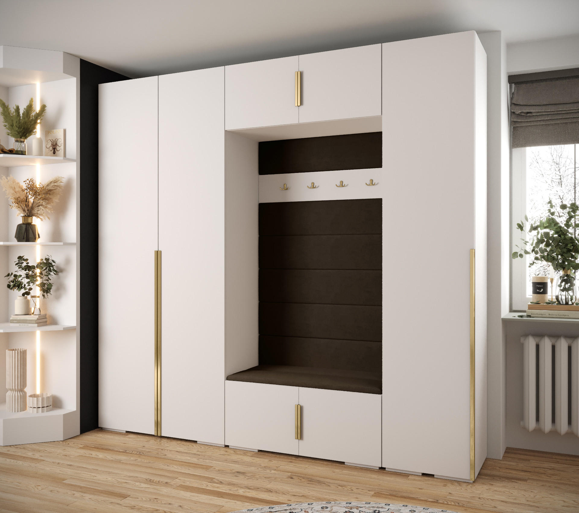 GARDEROBEN-SET 236,7/250/47 - Dunkelbraun/Goldfarben, Holz/Kunststoff (250/236.7/47cm) - Abiks Möbel