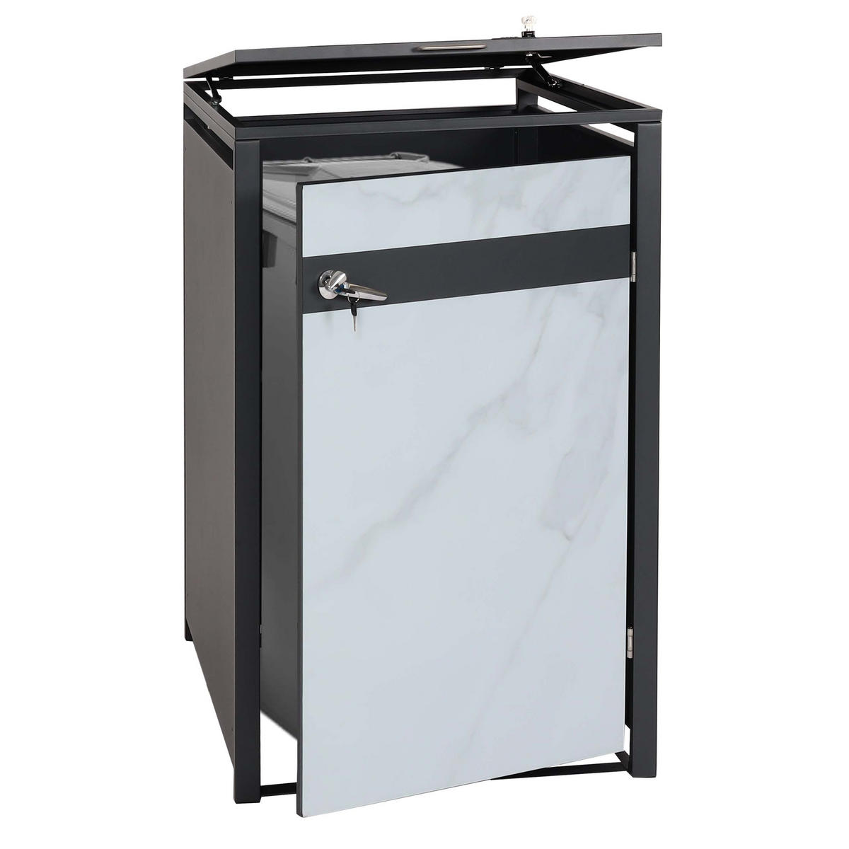 MÜLLTONNENBOX 1er 117x68x80cm Anthrazit Marmor-Optik hell - Creme, Metall (68/117/80cm) - PROREGAL
