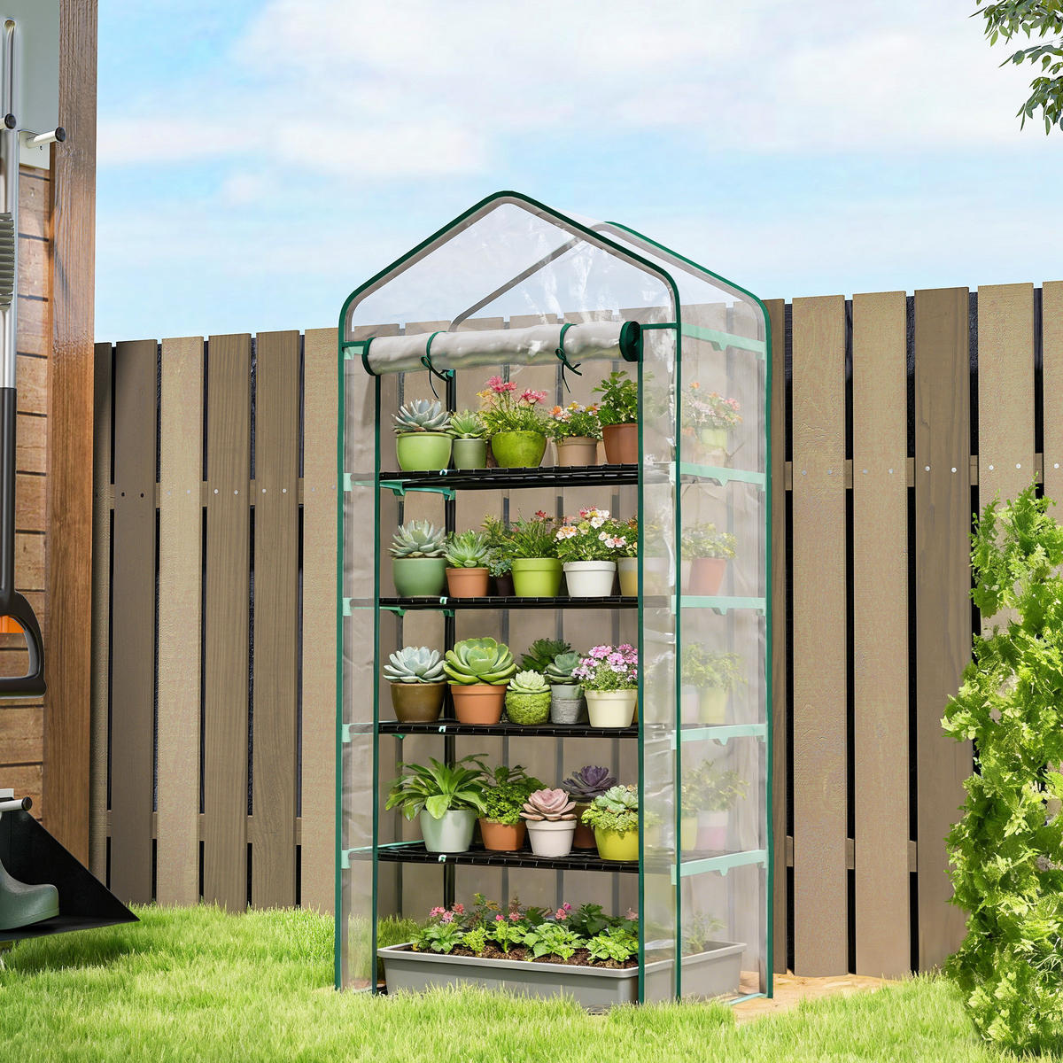 GEWÄCHSHAUS DE-12065 5 Etagen mit Rolltür Transparent - Transparent, Kunststoff (49/193/90cm) - ComfortXL