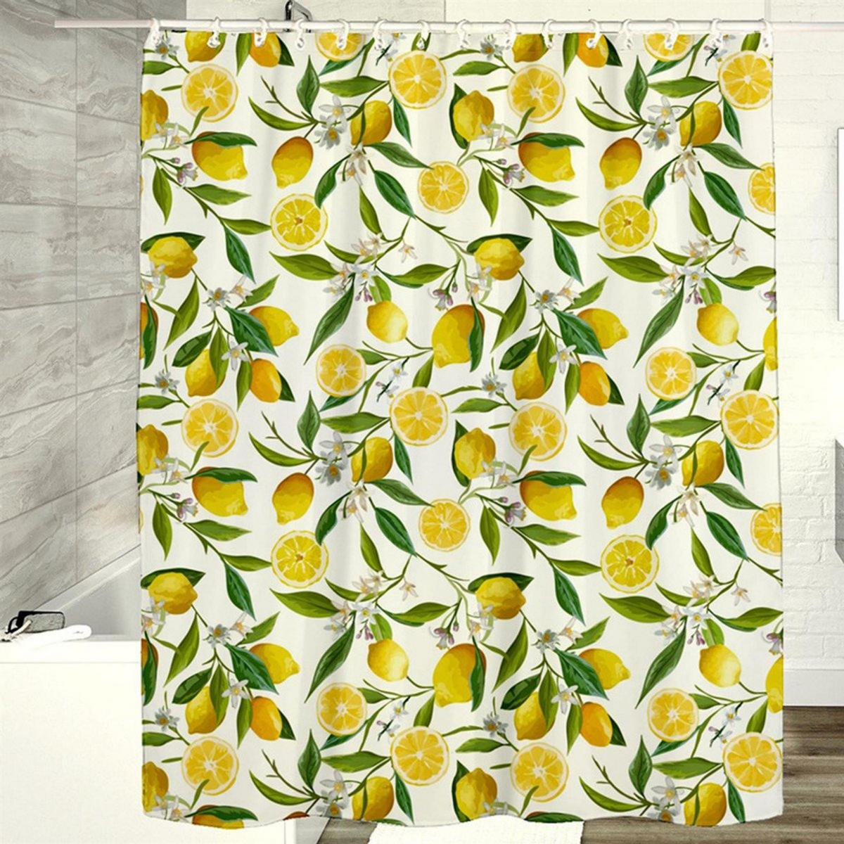 DUSCHVORHANG Gelb Gardenie Zitrone Polyester 120 x 180 cm schimmelresistent Ringe - Gelb/Multicolor, Textil (120/180cm) - MCBOSON