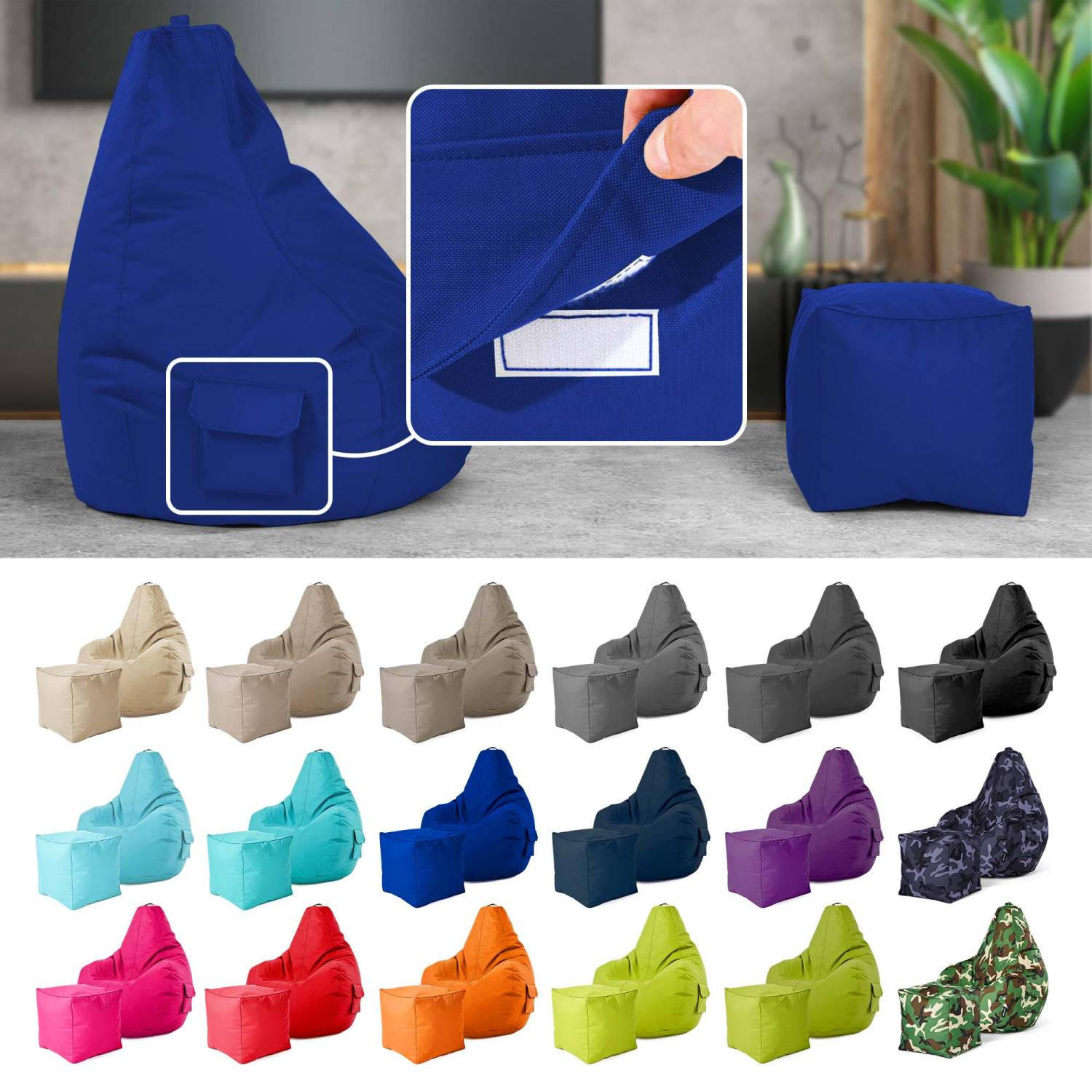 SITZSACK + Hocker "Cozy+Cube" 2er Set - Blau, Textil (70/90/80cm) - Green Bean