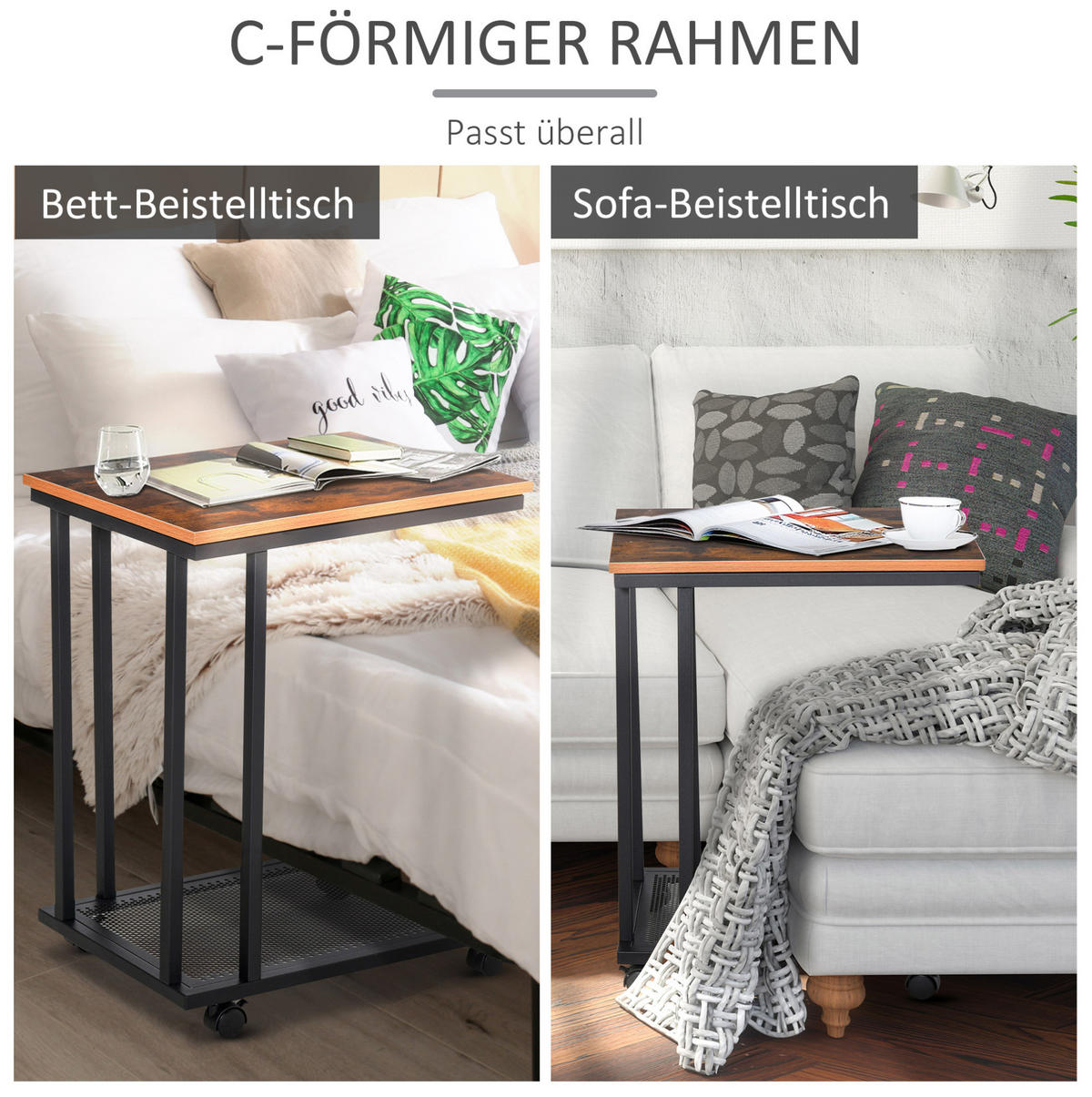 BEISTELLTISCH 51/65/36 cm Schwarz aus MDF und Stahl rollbar - Schwarz, Holzwerkstoff (51/36/65cm) - OKMYHOME