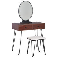 SCHMINKTISCH mit ovalem LED-Spiegel Hocker 2 Schubladen dunkler Holzfarbton/schwarz Loix - Dunkelbraun/Schwarz, Holzwerkstoff (80/137/40cm) - Beliani