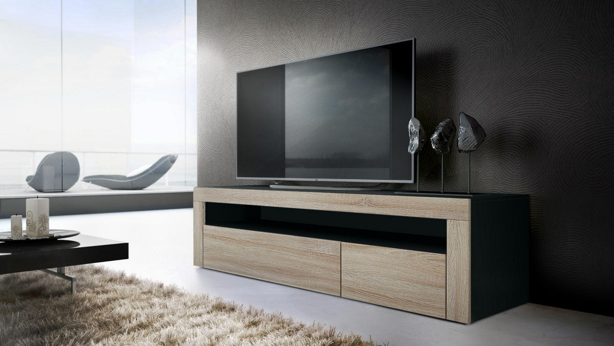 WOHNZIMMERSET Berlin Eiche sägerau - Eiche San Remo, Holzwerkstoff (155/46/40cm) - Vladon