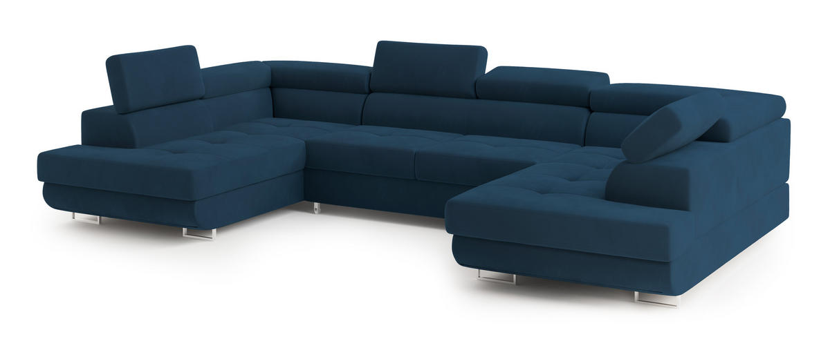 ROHOVÁ SEDAČKA RAGGIO modrá - modrá/stříbrná, kov/dřevo (336/202cm) - MASSENO