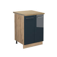 UNTERSCHRANK Fame-Line Dunkelblau Hochglanz 60 cm, AP Eiche - Eiche Wotan/Dunkelblau, Holzwerkstoff (60/82/60cm) - Vicco