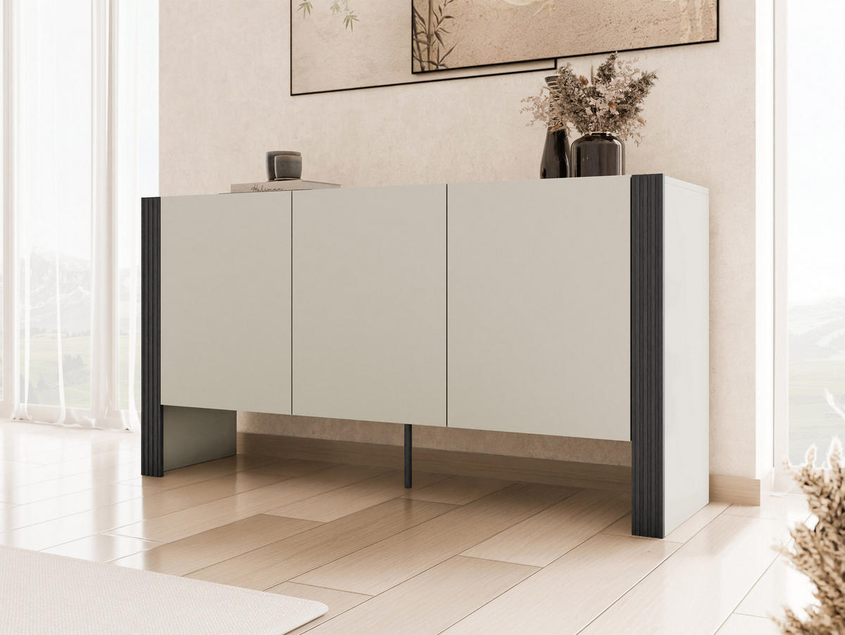 KOMMODE 150 3D Tore 03 - Kaschmir/Schwarz, Holzwerkstoff (151/79/41cm) - MIRJAN24