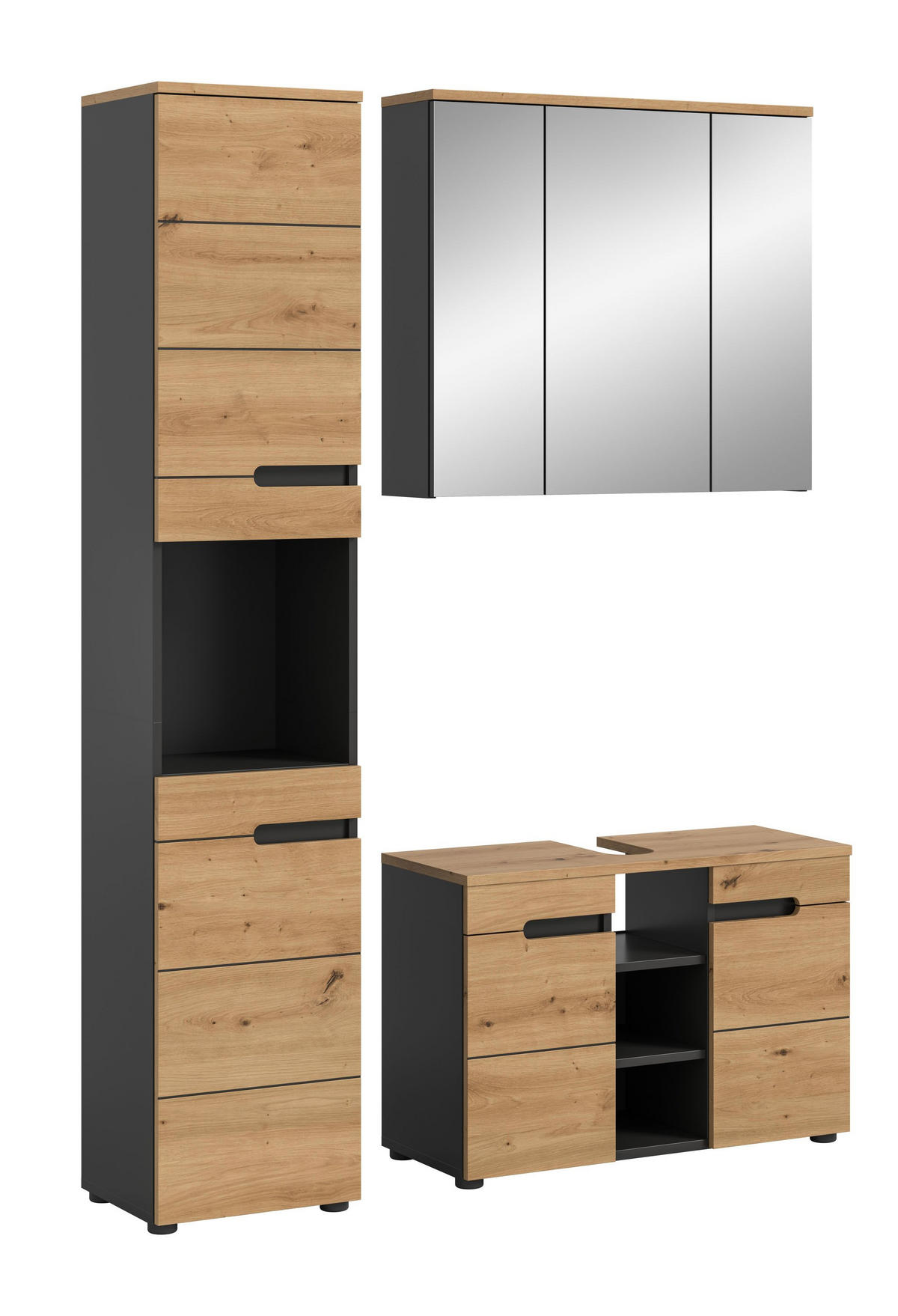 BADMÖBEL Set Canu 3tlg. Bad Kombination (B/H/T: 133x193x34cm) - Eiche Artisan, Holzwerkstoff (133/193/34cm)