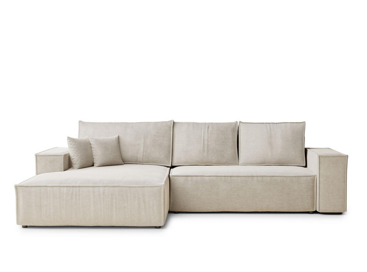 ECKSOFA Maze Beige Chenille-Stoff - Links Seite - Beige/Schwarz, Holz/Holzwerkstoff (185/294cm) - Maison de Reve