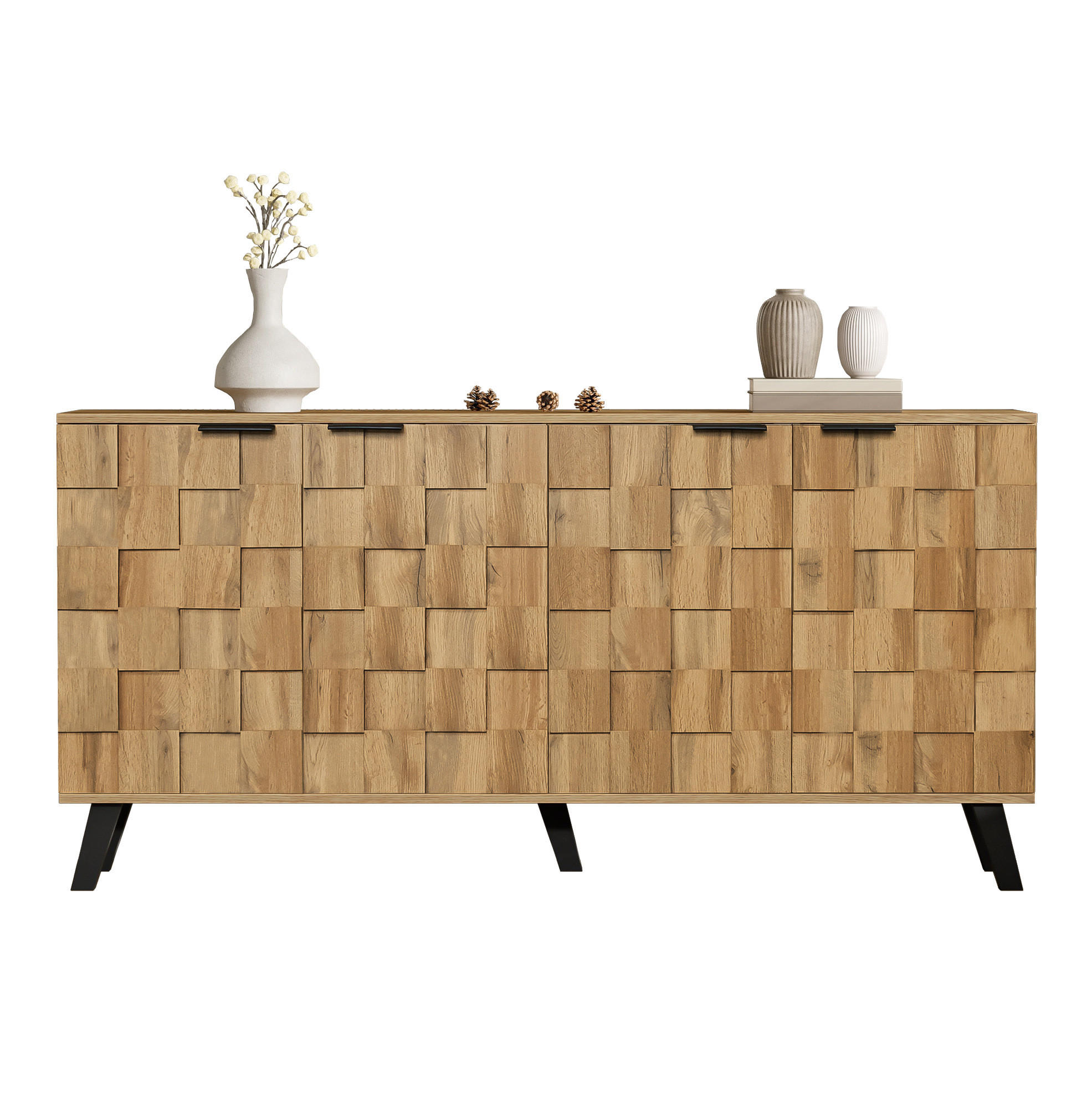 SIDEBOARD 160,5/35,5/78 cm mit 4 Türen in Holzfarbe und modernem Design - Naturfarben, Holzwerkstoff (160.5/78/35.5cm) - BEAOK