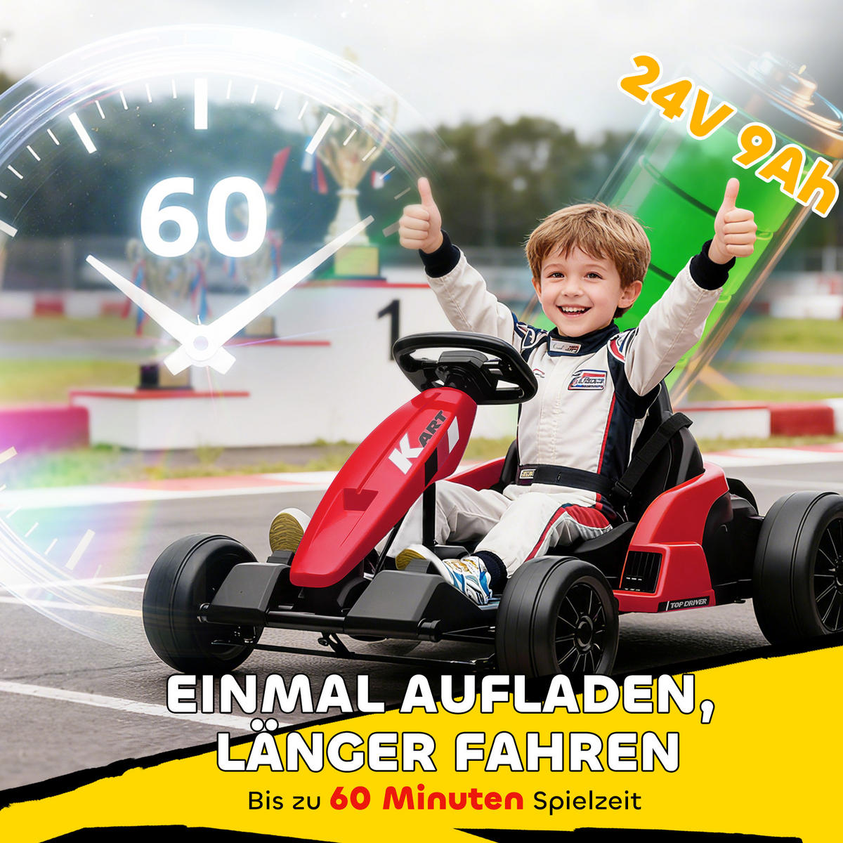 KINDER-ELEKTRO GOKART Drift Kart Verstellbarer Sitz 24 V 6-18km/h - Rot, Kunststoff (115/77/55.5cm) - AIYAPLAY