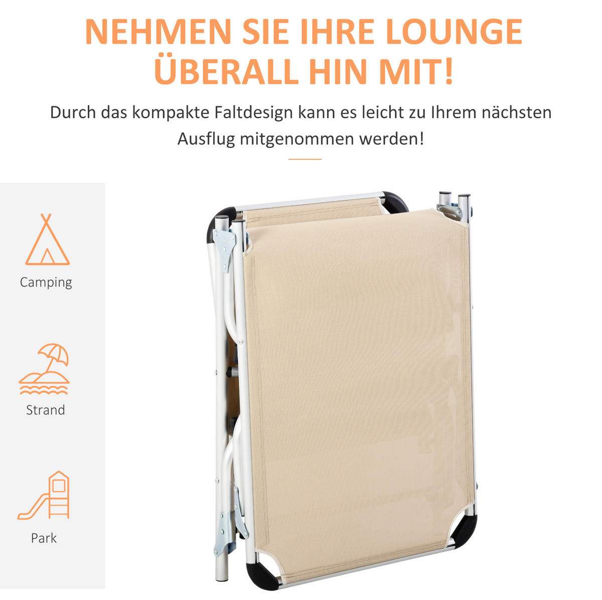 GARTENLIEGE 189/60/28 cm Beige aus Aluminium faltbar verstellbar - Beige, Metall (165/76/60cm) - OKWISH