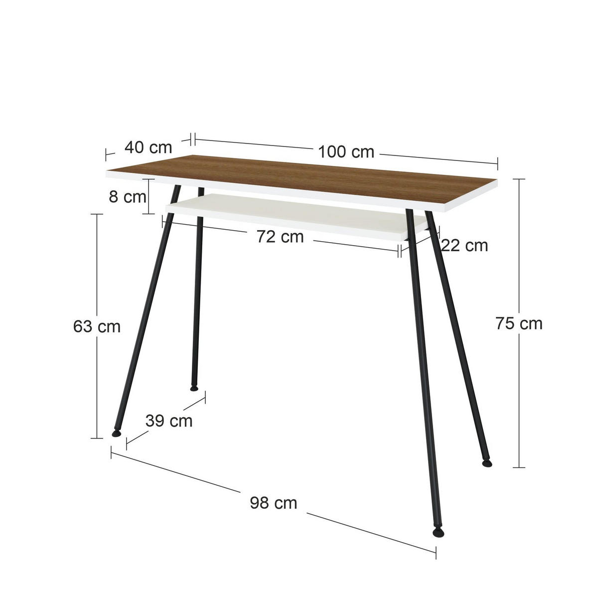 BÜROTISCH Kost Colors 100x40 cm – modernes Design in Schwarz - Schwarz, Holzwerkstoff (40/100/75cm) - Letti Moderni