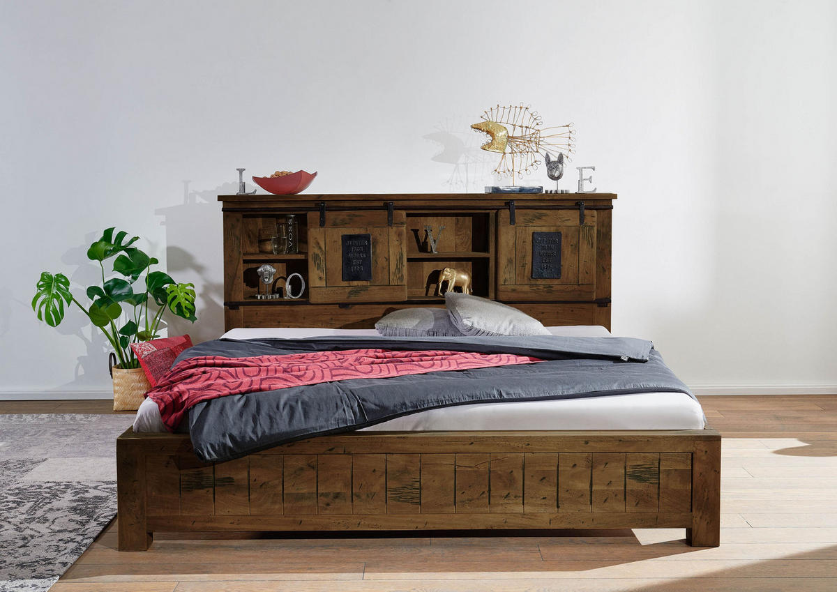BETT Massivholz Mango 180 x 200 x 105 braun RAILWAY #443 - Braun, Holz (180/200cm) - Massivmoebel24