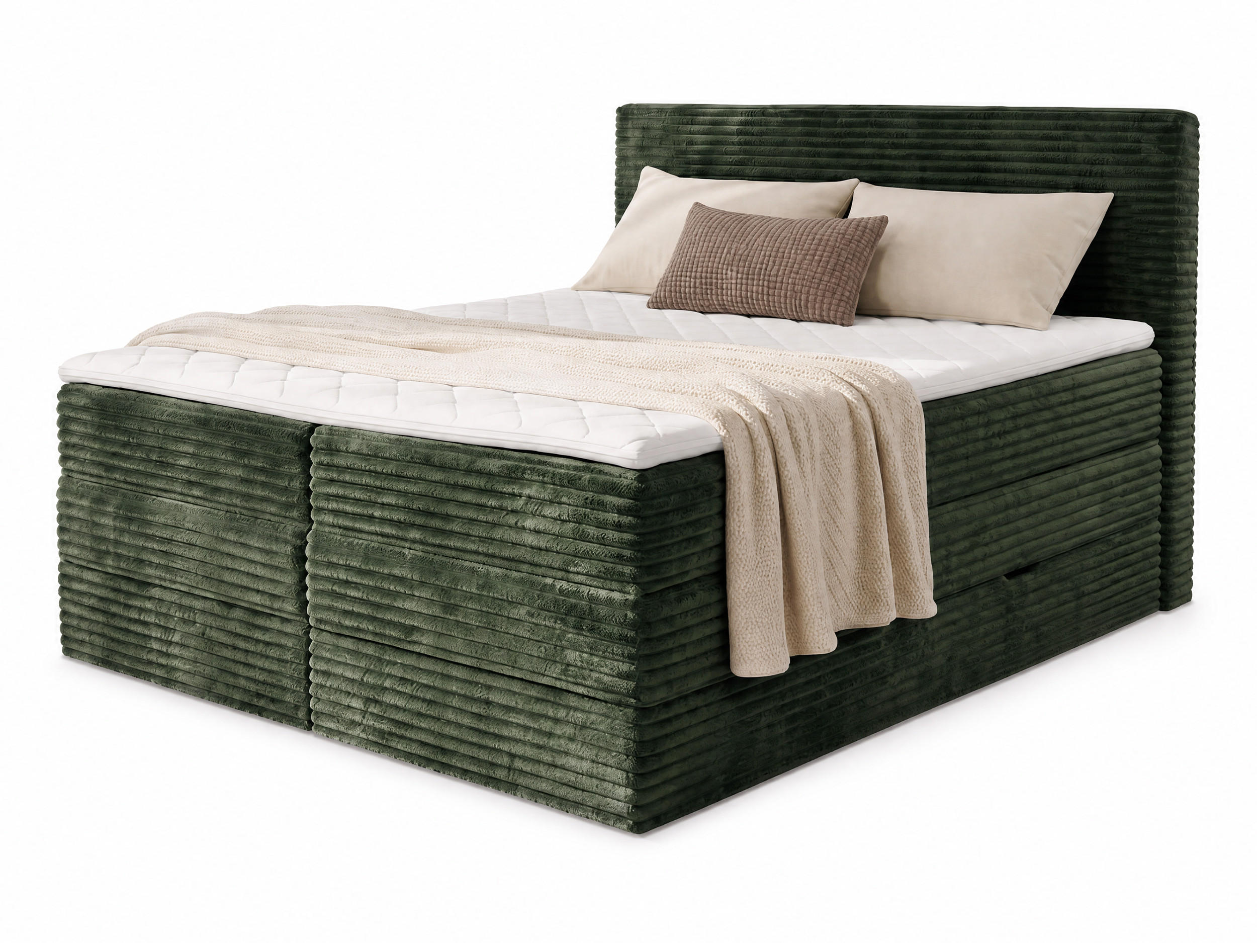 BOXSPRINGBETT Mollo Max - 140x200 - grün (Tilia 39, Cord) - Schwarz/Grün, Holz/Holzwerkstoff (140/200cm) - Sofnet