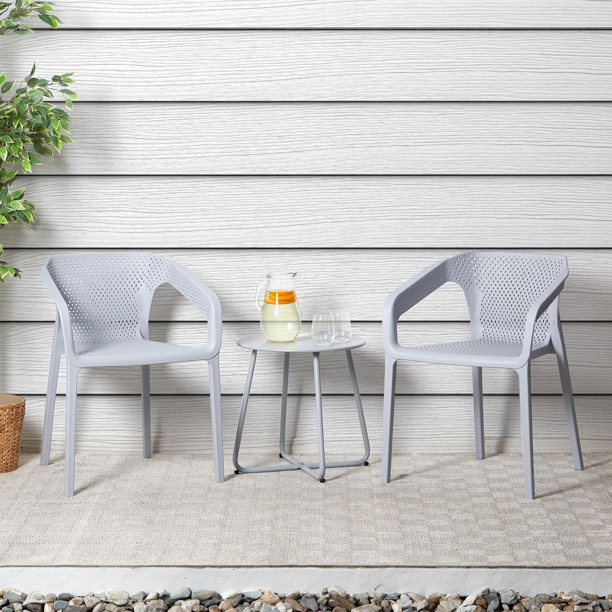 GARTENMÖBEL-SET 3-tlg. Kunststoff Grau - Grau, Kunststoff/Metall - Homestyle4u