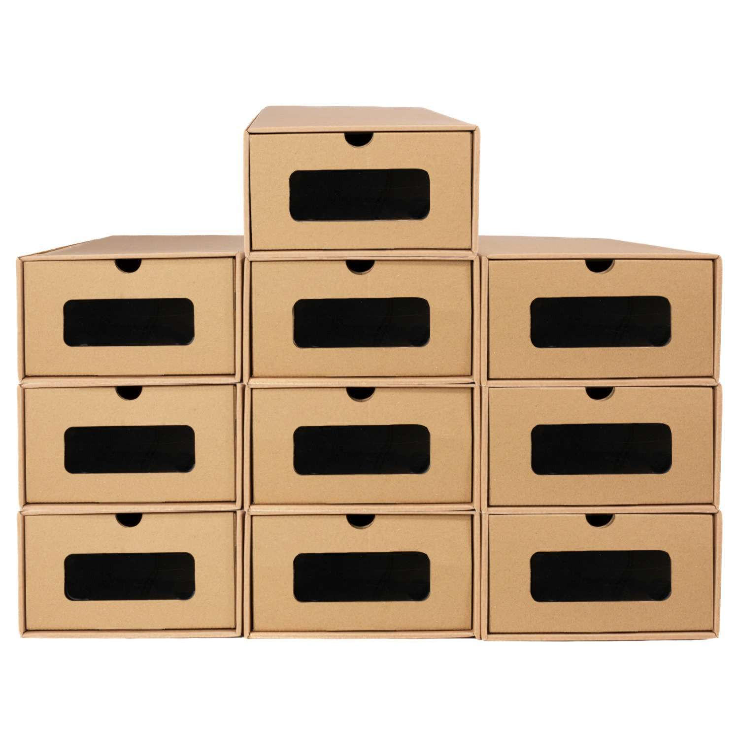 SCHUHBOXEN Set mit Sichtfenster (10-tlg. Set) - Braun, Karton (35/13.5/23cm)