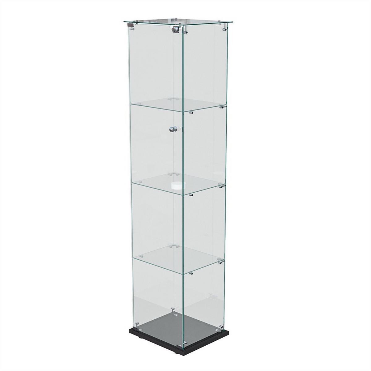 VITRINE - Glasvitrine mit 1 Tür und 4 Ebenen - integrierte LED-Spot-Beleuchtung - Schwarz - Schwarz, Glas (39.8/163/35cm) - DELFA