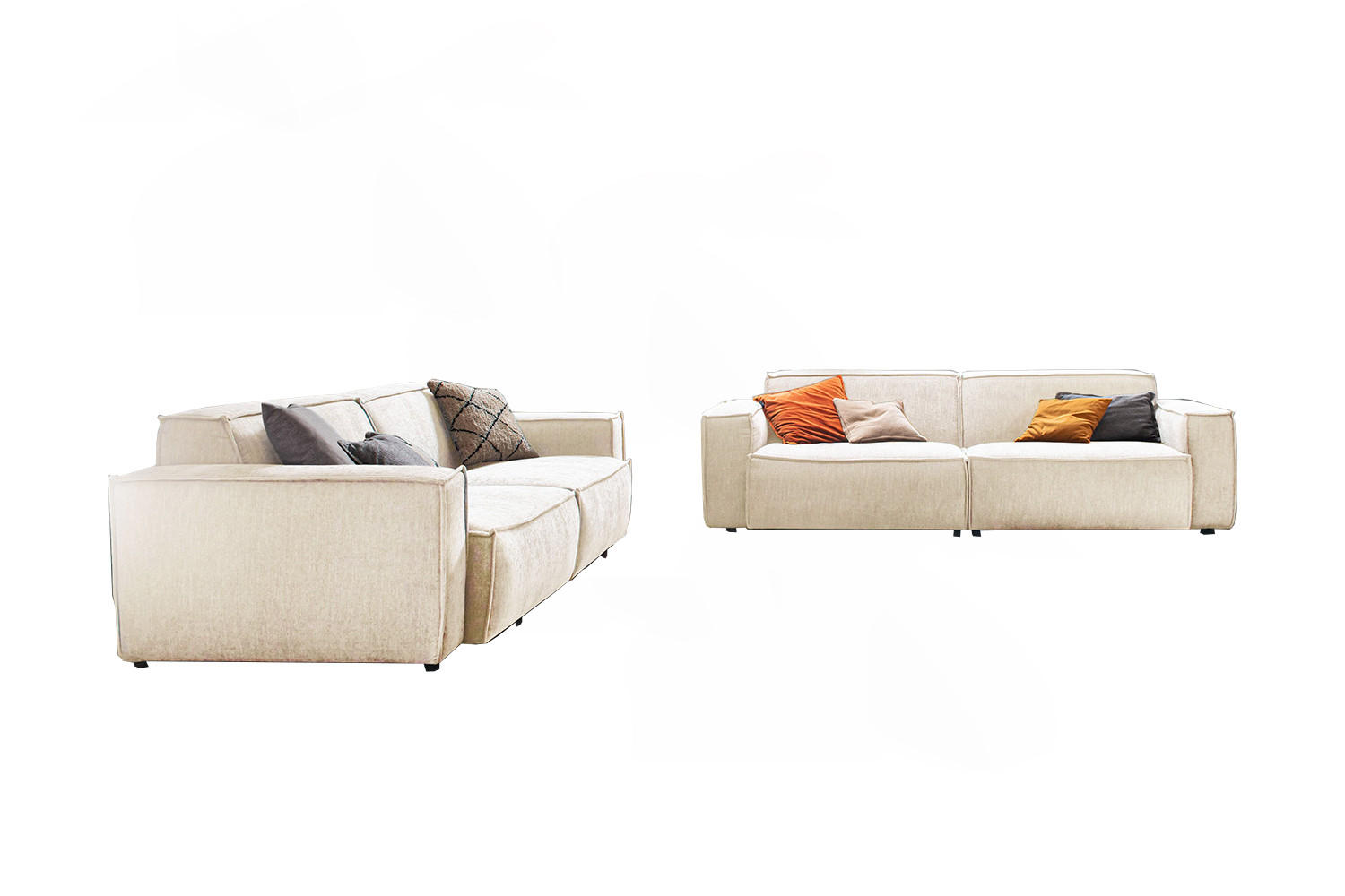 SITZGRUPPE SAMU Beige Webstoff (2er-Set) - Beige/Schwarz, Kunststoff/Textil (256/72/106cm) - KAWOLA