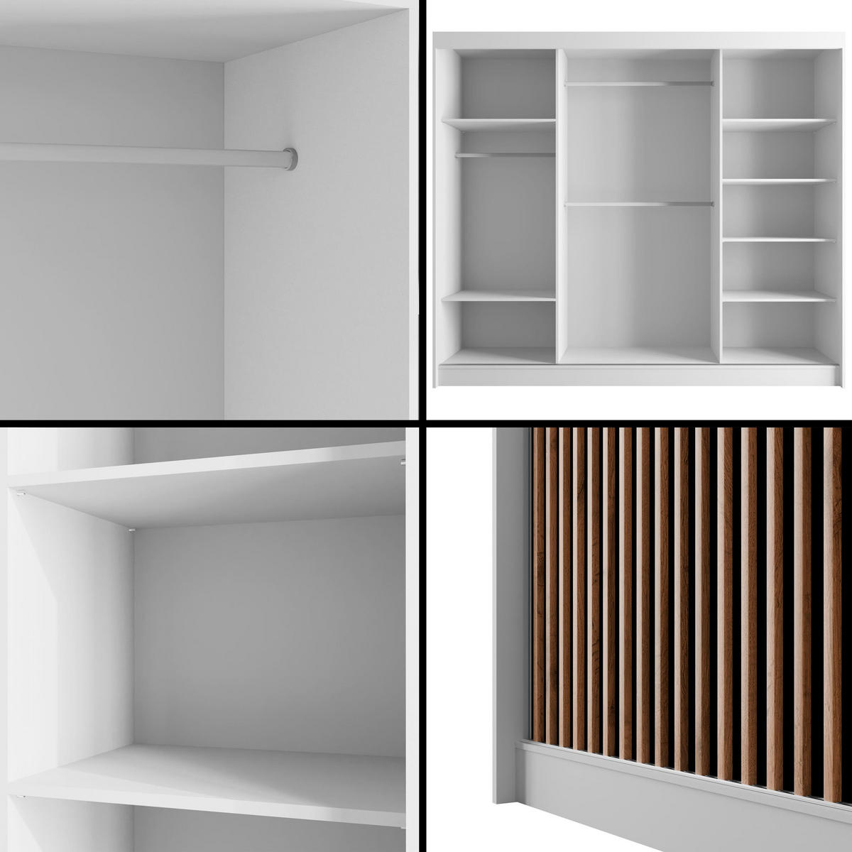 KLEIDERSCHRANK mit Lamel-Schiebetüren VILANv2 - 250 cm Weiß + Lamelle Eiche Wotan - Eiche Wotan/Weiß, Holzwerkstoff (250/215/61cm) - ALTDECOR