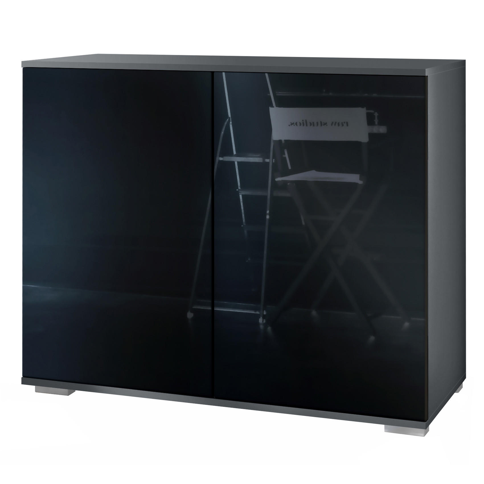 Vladon Kommode Schwarz Hochglanz 92.5x75.5x35 cm