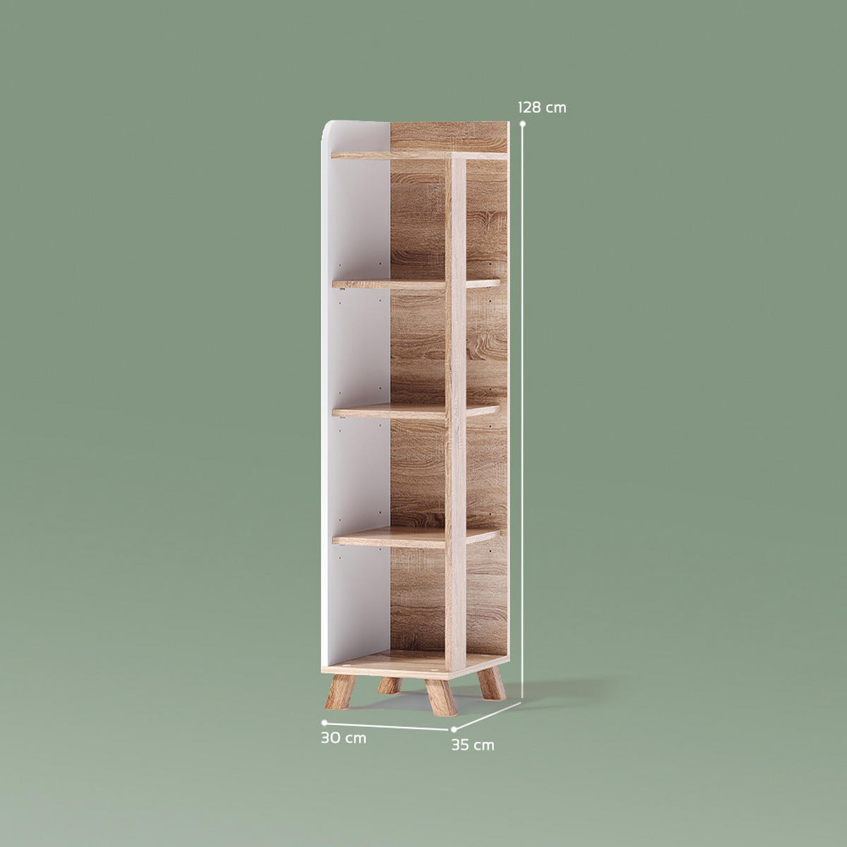 KOPALNIŠKA POLICA Marano, Sonoma/Bela, 30 x 128 cm s 4 predali - bela/hrast sonoma, leseni material (30/128/35cm) - Livinity®