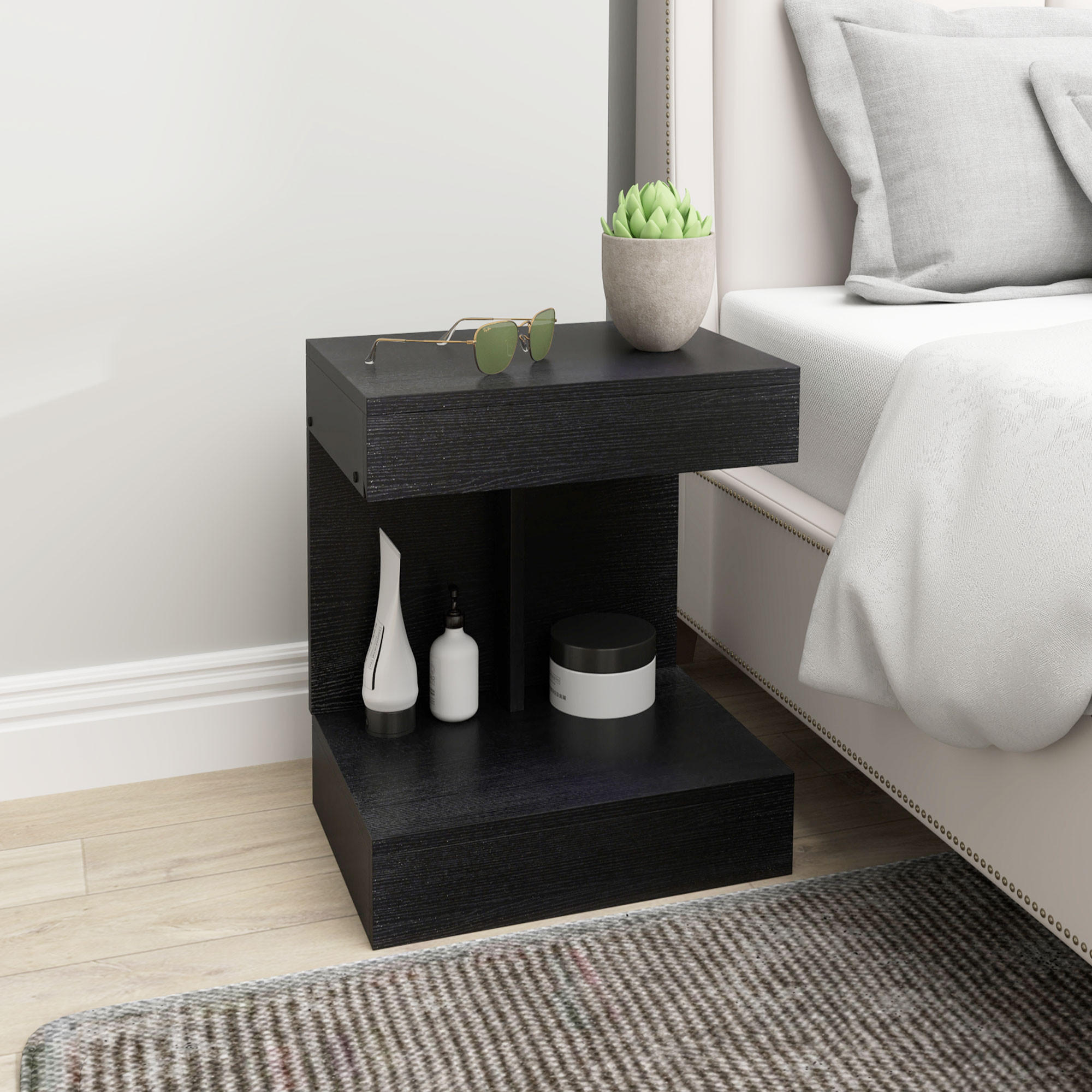 NACHTTISCH mit Schubladen, 40 x 30 x 46 cm, Schwarz - Schwarz, Holzwerkstoff (40/46/30cm) - HOMCOM