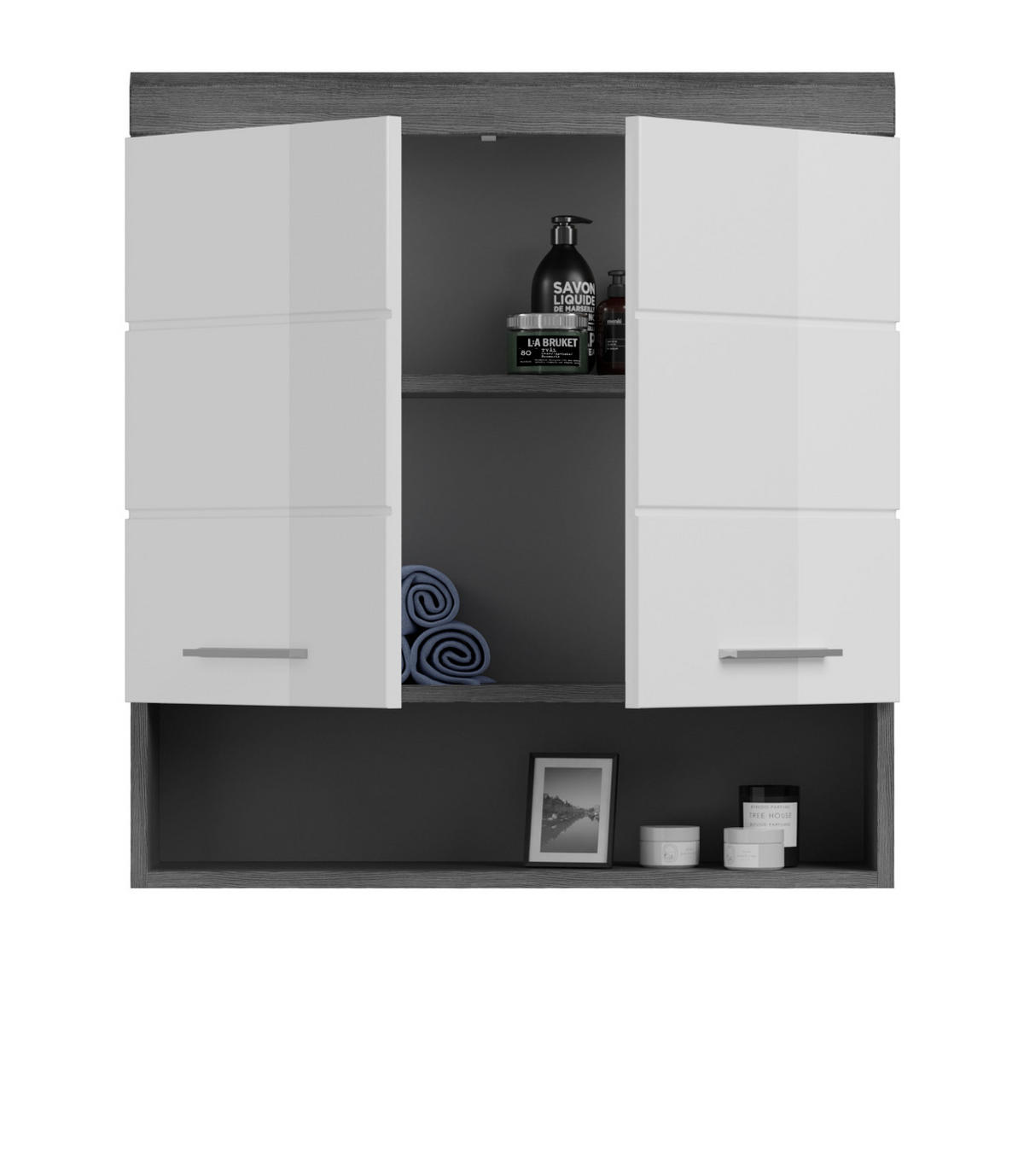 HÄNGESCHRANK weiß Hochglanz, grau 74 cm, Badschrank 2-türig - Chromfarben/Weiß Hochglanz, Holzwerkstoff/Kunststoff (74/79/24cm) - Inn.Furn