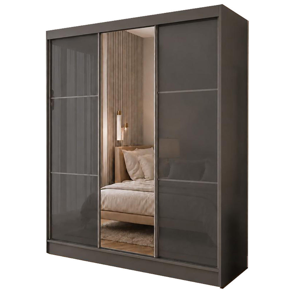 SCHWEBETÜRENSCHRANK Viva 180/216/61 Graphit mit Lacobel-Glas - Graphitfarben, Holzwerkstoff (180/216/61cm) - Beautysofa