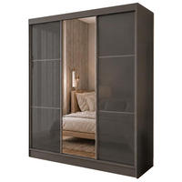 SCHWEBETÜRENSCHRANK Viva 180/216/61 Graphit mit Lacobel-Glas - Graphitfarben, Holzwerkstoff (180/216/61cm) - Beautysofa