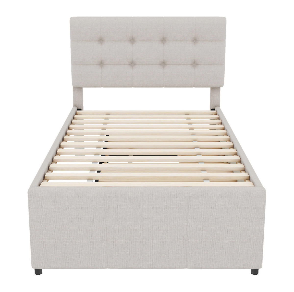 POLSTERBETT 90/200 cm mit Ausziehbett und 3 Schubladen, gepolstertes Kopfteil - Beige, Textil (90/200cm) - BEAOK