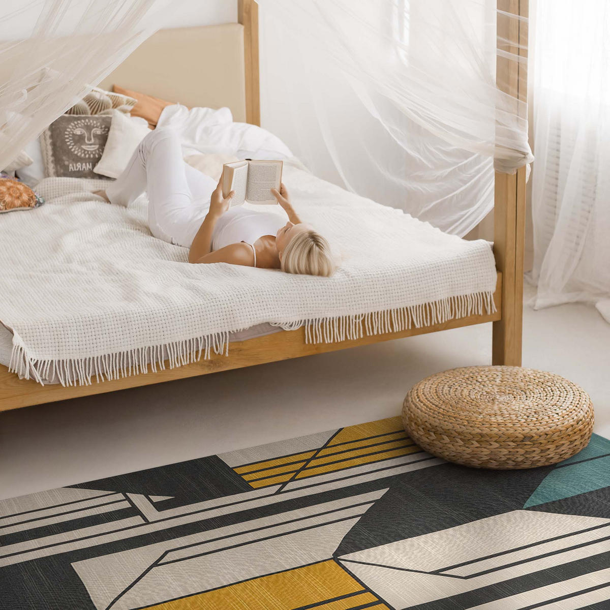 TEPPICH 100x150 cm Geometrisch Abstraktes Lineares Vintage Muster - Sandfarben, Kunststoff (100/150cm) - Wallfluent