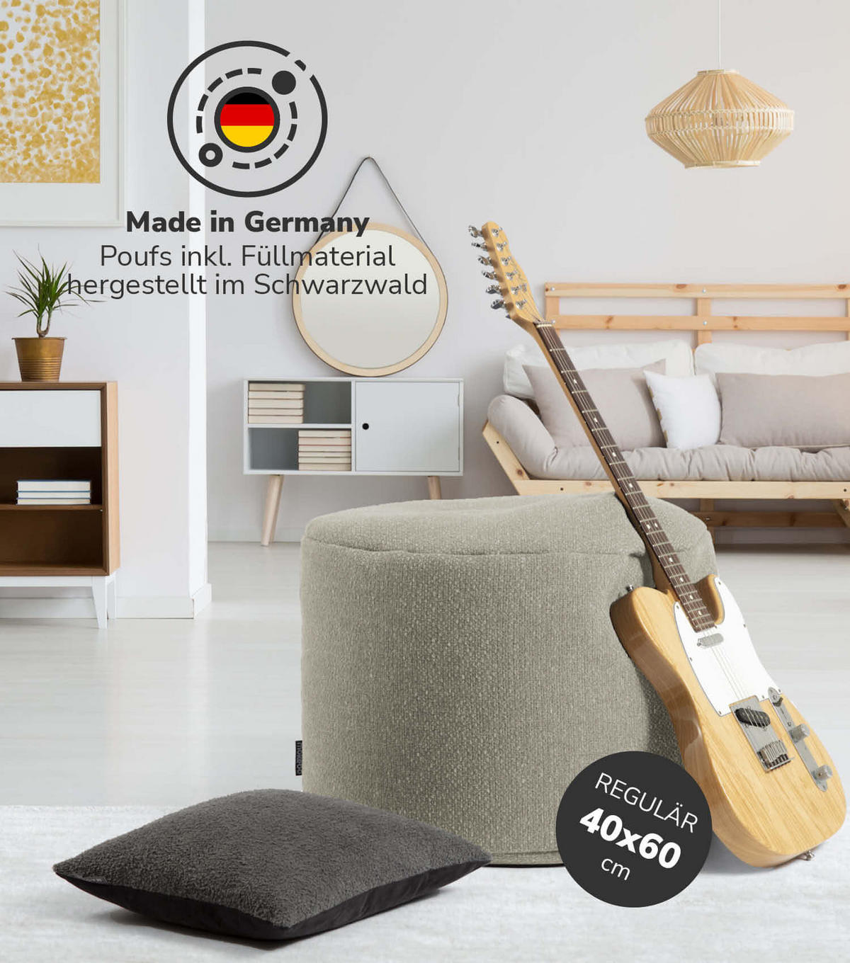 POUF Der Ruhepouf - Beige, Textil (60/40/60cm) - Mokebo
