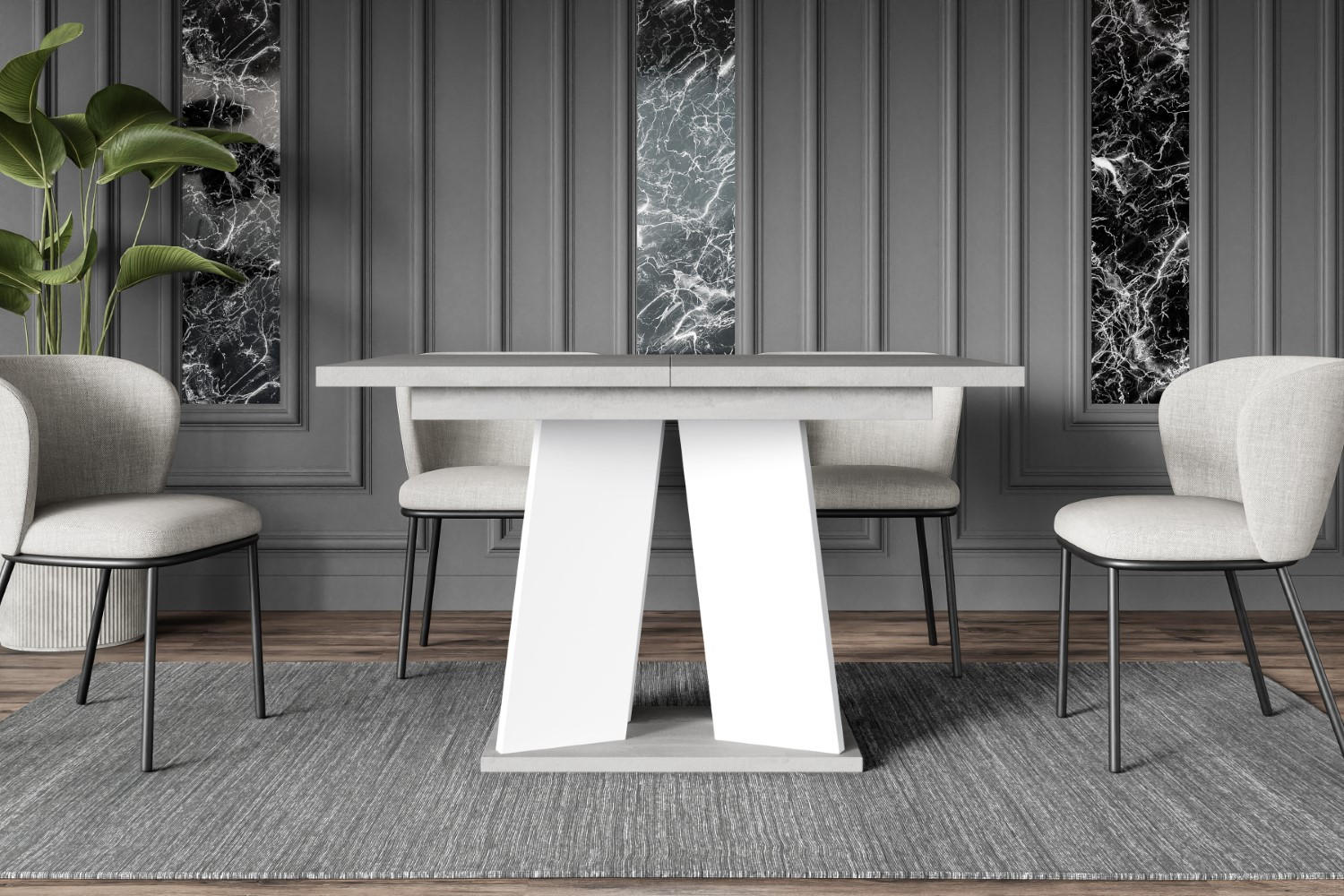 ESSTISCH ausziehbar 120 -160x90x75 cm - Betonoptik K350/Weiß - UFOM - Weiß, Holzwerkstoff (120/90/75cm) - ALTDECOR