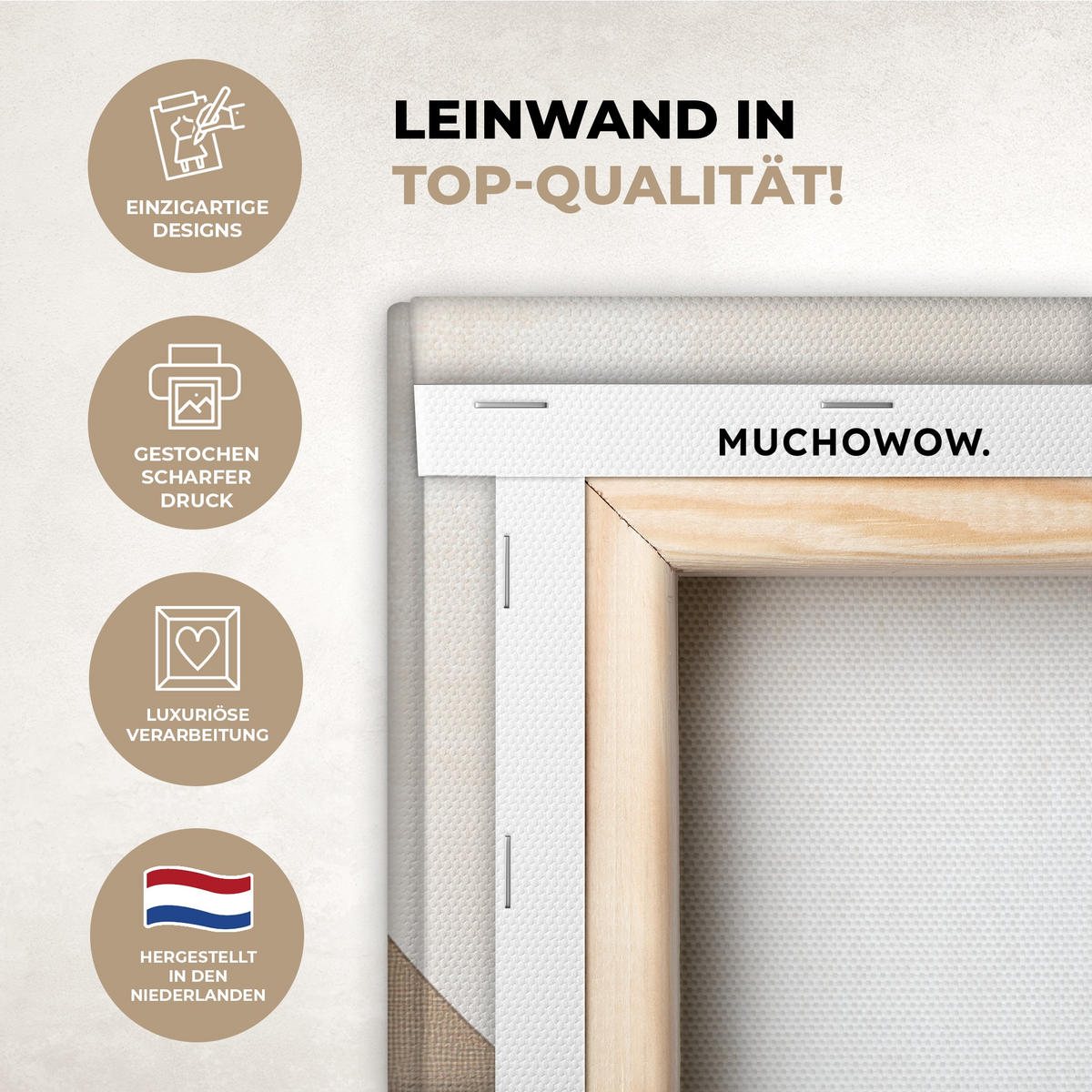 LEINWANDBILD Braun - Japandi - Abstrakt Wandbilder 80x60 cm - Sandfarben, Textil (80/60cm) - MuchoWow