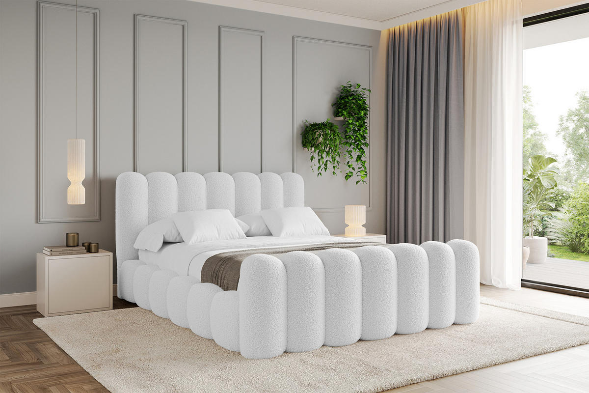 POLSTERBETT mit Bettkasten, Fußteil und Lattenrost, Boxbett ohne Matratze - SENA-Z 180x200 Weiß - Weiß, Holzwerkstoff/Textil (180/200cm) - ALTDECOR
