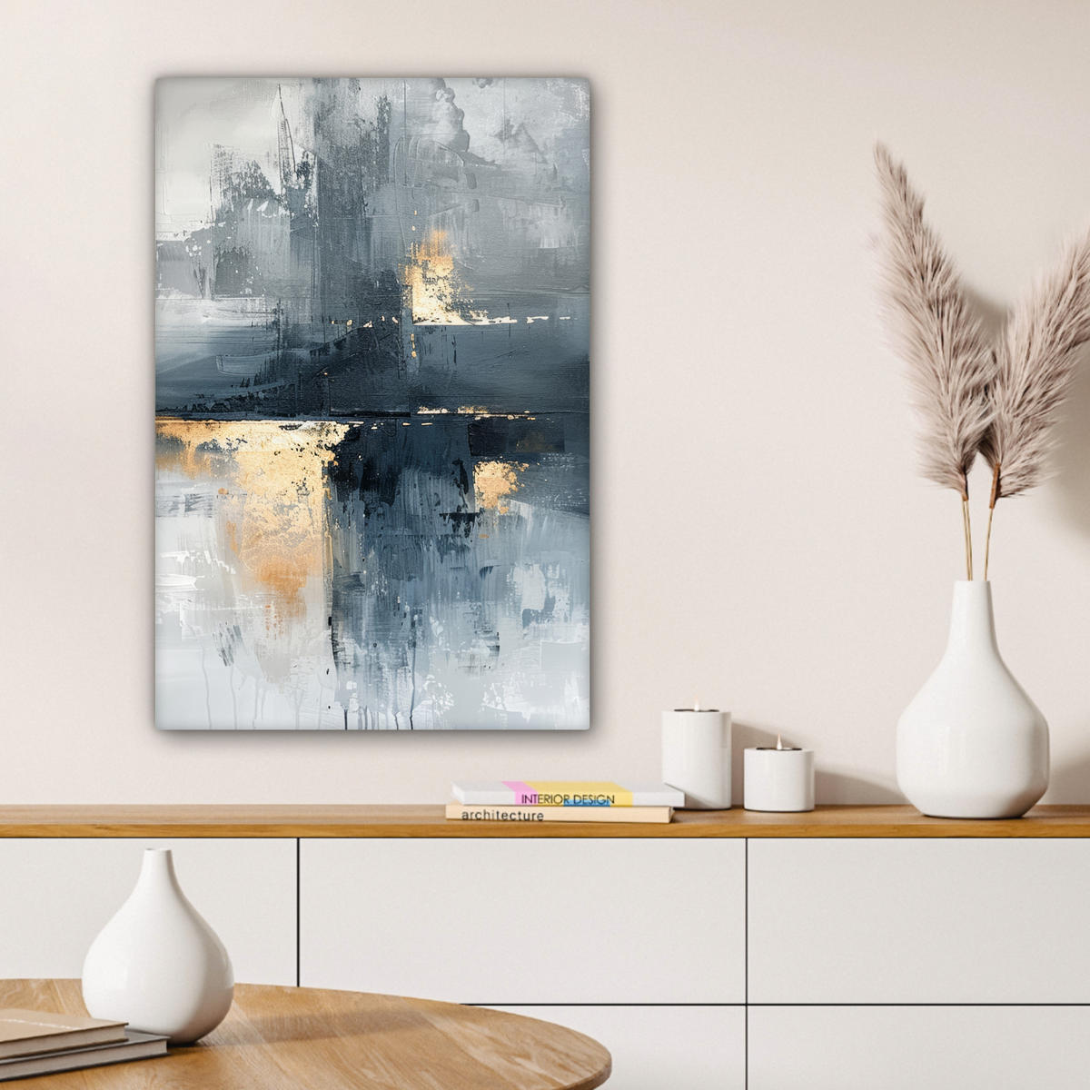 LEINWANDBILD Kunst - Grau - Gold - Abstrakt 60x90 cm - Dunkelgrau, Textil (60/90cm) - MuchoWow