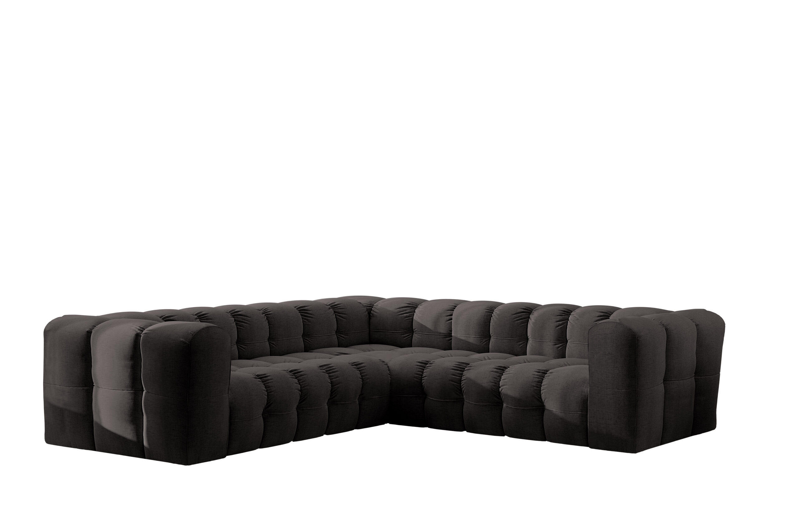 ECKSOFA Corner Mit Steppung BALOO, Chenille-Stoff Moly, Schwarz - Schwarz, Holz (270/270cm) - Kaiser Möbel
