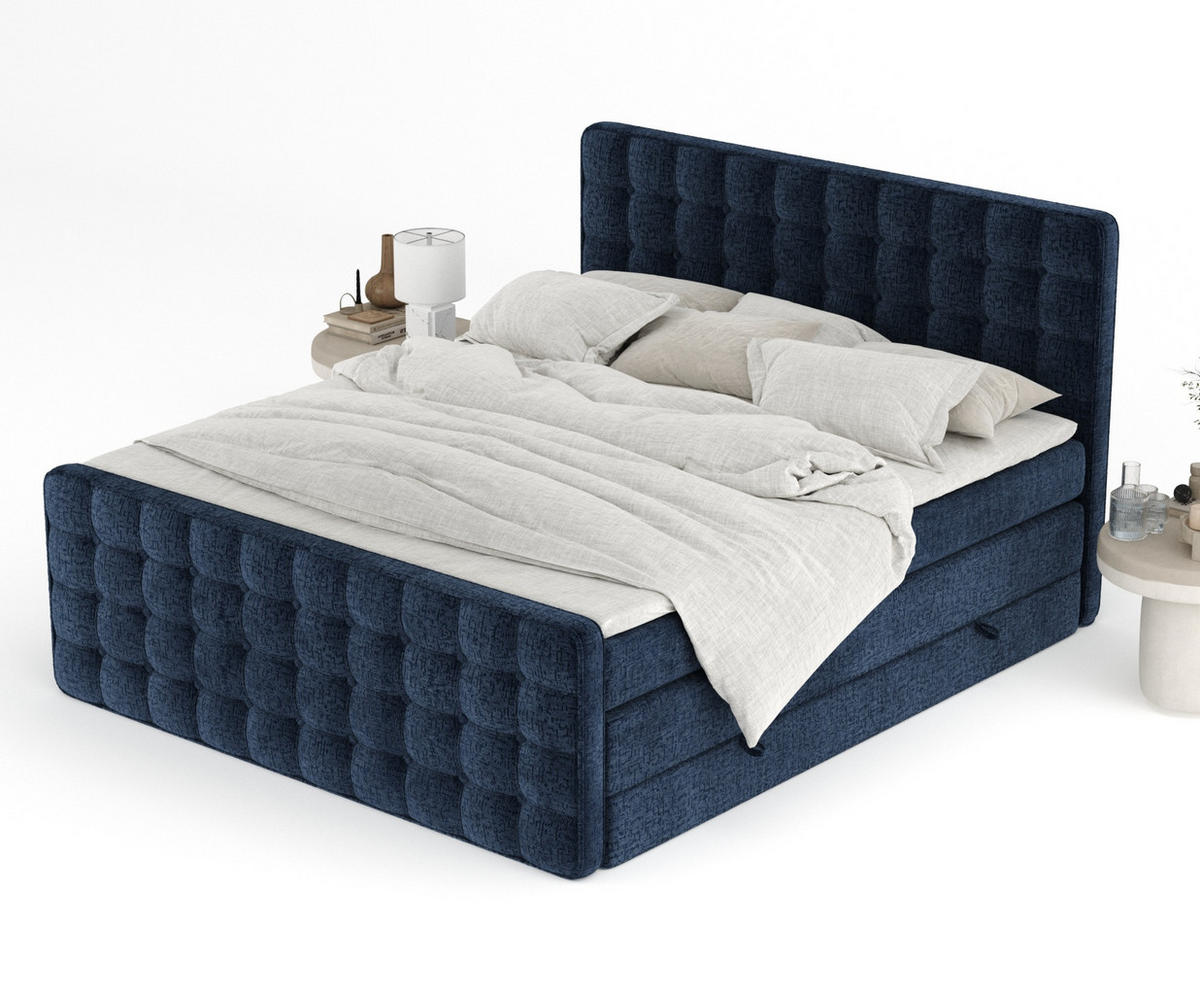 BOXSPRINGBETT Velouria Marineblau 160/200 cm - Schwarz/Dunkelblau, Holz/Holzwerkstoff (160/200cm) - Maison de Reve