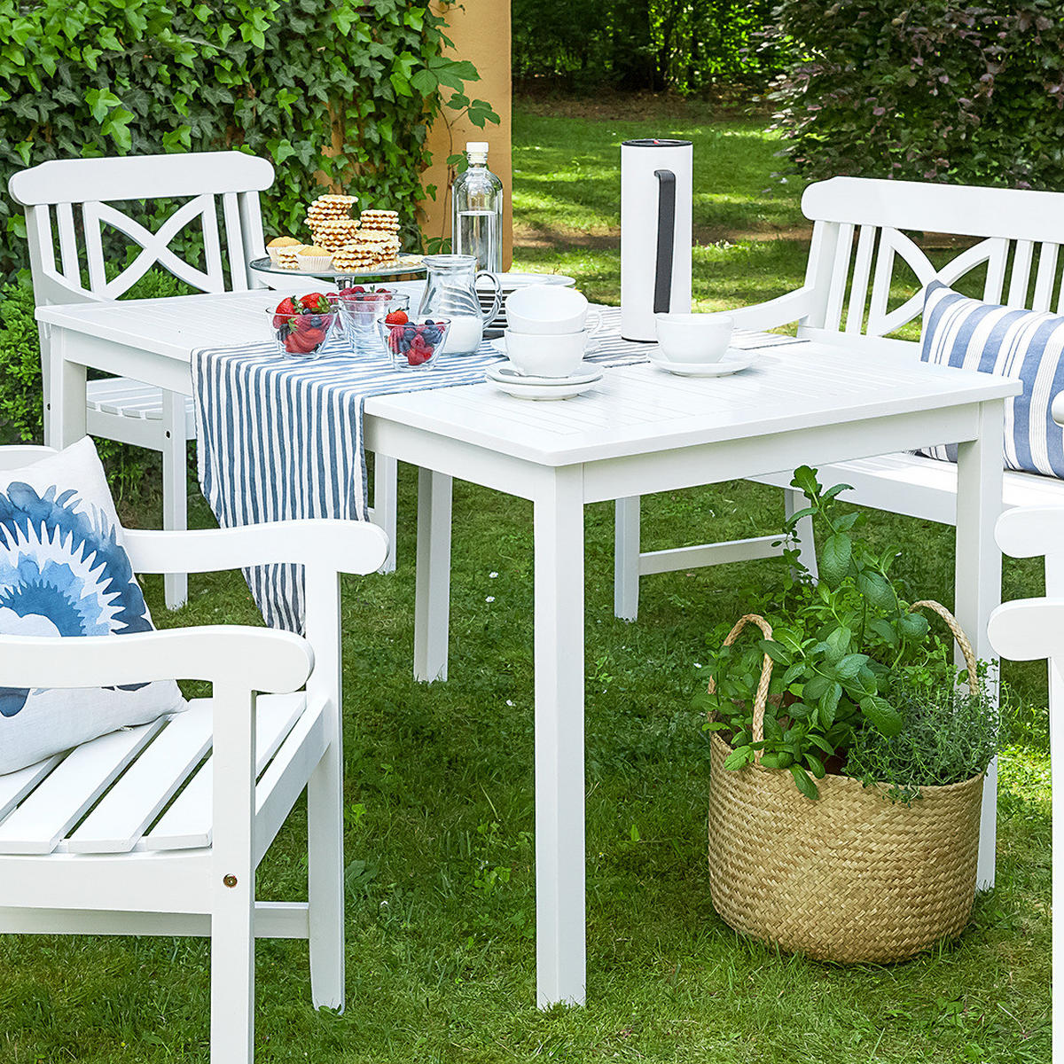 ESSTISCH - Akazie massiv - Weiß - Weiß, Holz (80/150/74cm) - home24