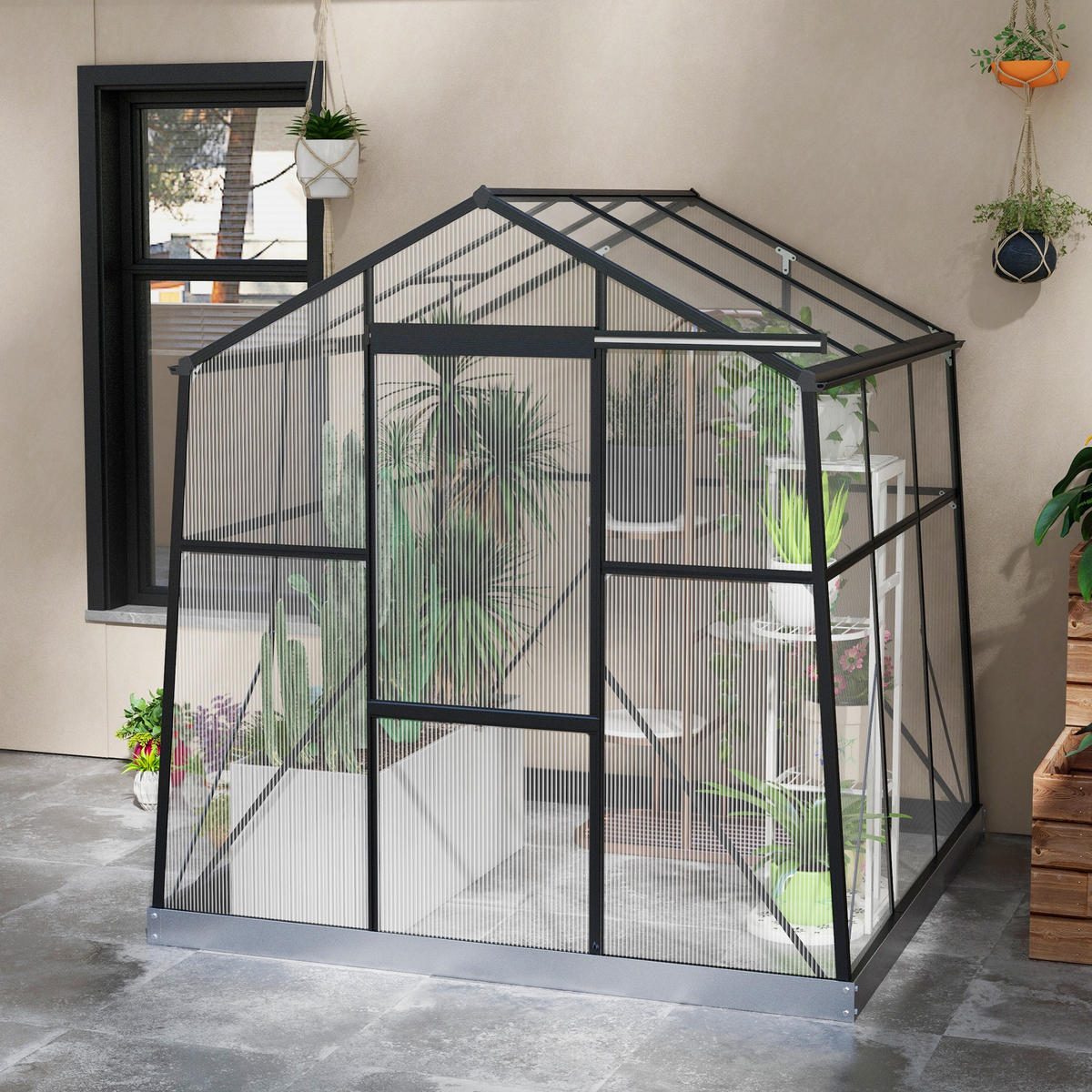GEWÄCHSHAUS DE-05773 Wetterbeständig Schwarz - Schwarz, Kunststoff/Metall (192/204/192cm) - ComfortXL
