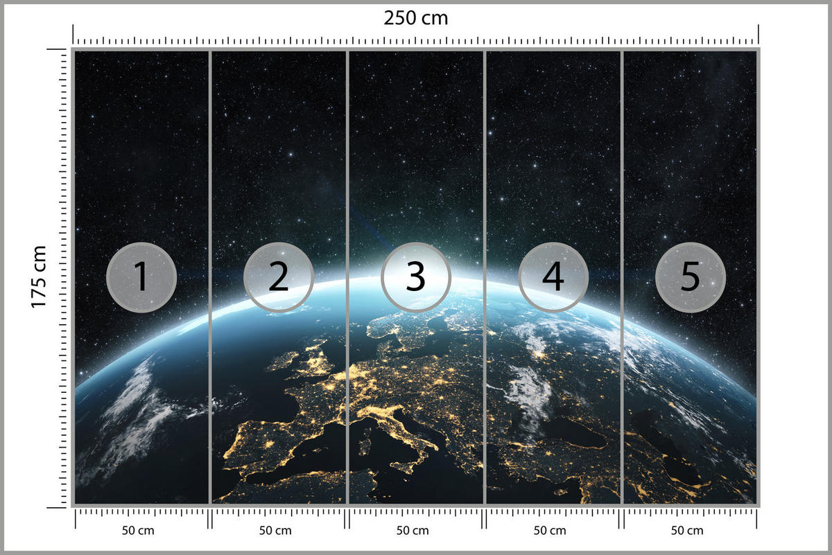 FOTOTAPETE für Wohnzimmer Erde Aus Dem Kosmos Planet 250x175 - Blau/Gelb, Papier (250/175cm) - Muralo